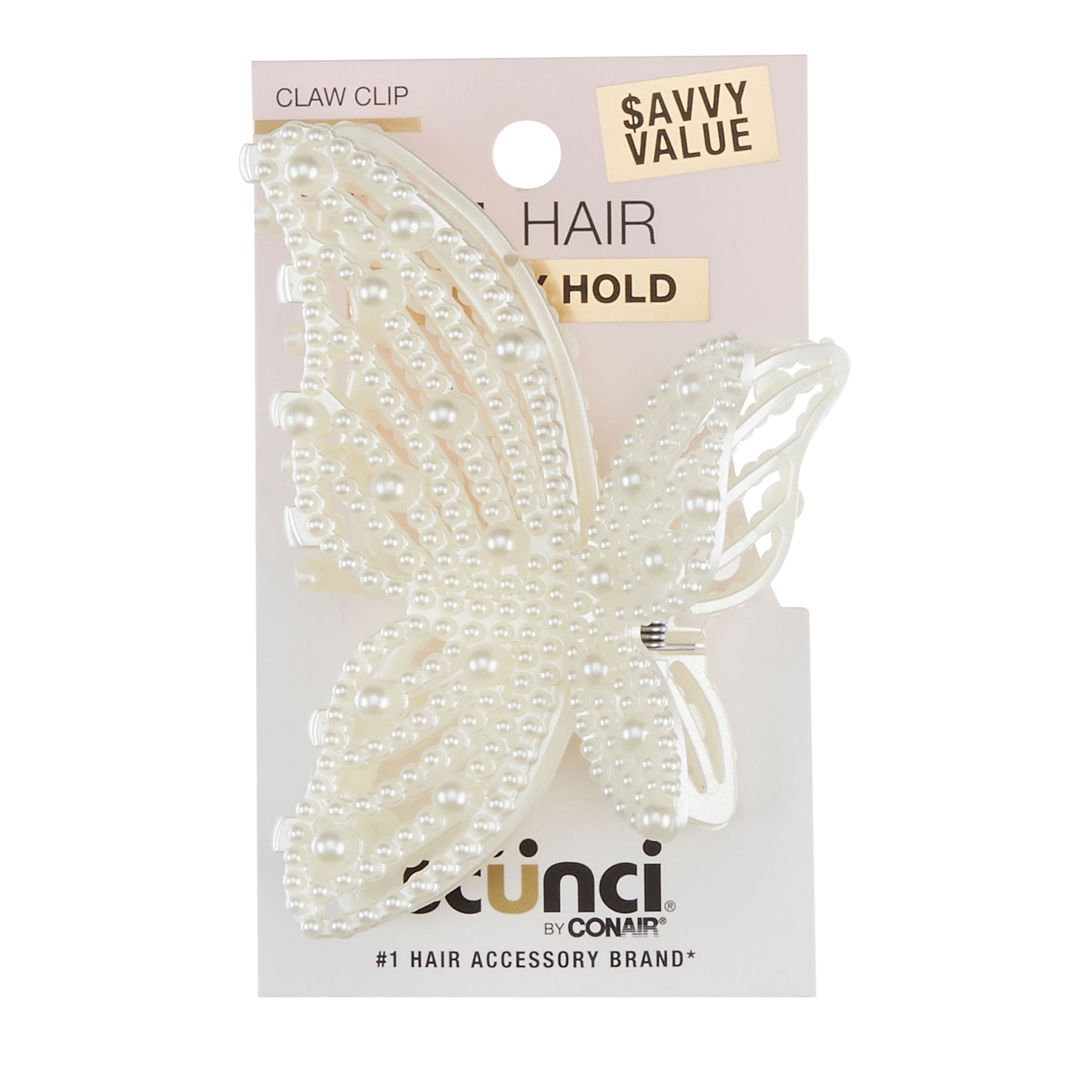 Scunci Faux Pearl Butterfly Claw Clip, Pearl, 1 Count