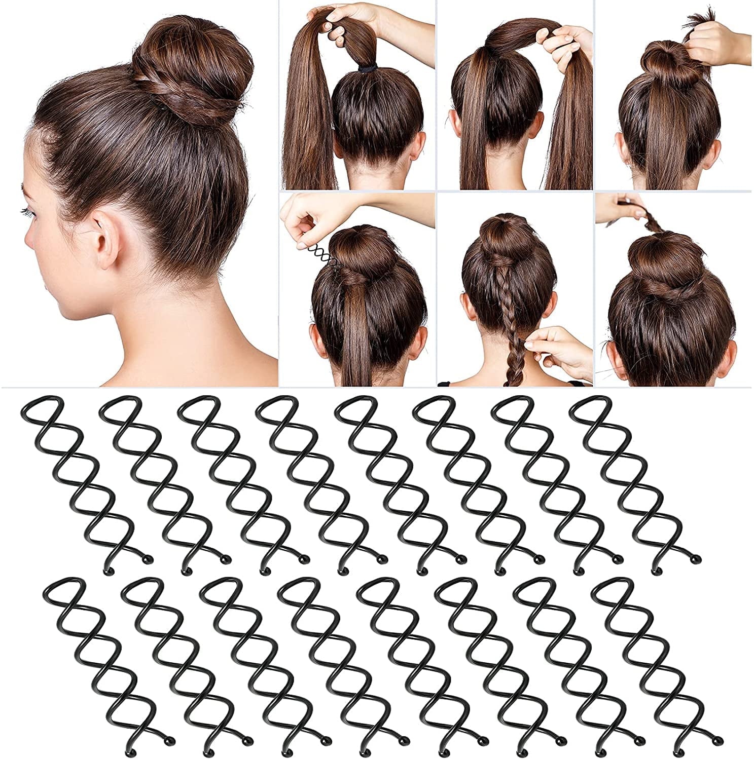 Casewin 20pcs Spiral Hair Pins, Rotating Pin Non-Scratch Round Tips, Twist Screw Hair Pin for Women Bun Hair Style DIY, Spiral Bobby Pins Bl