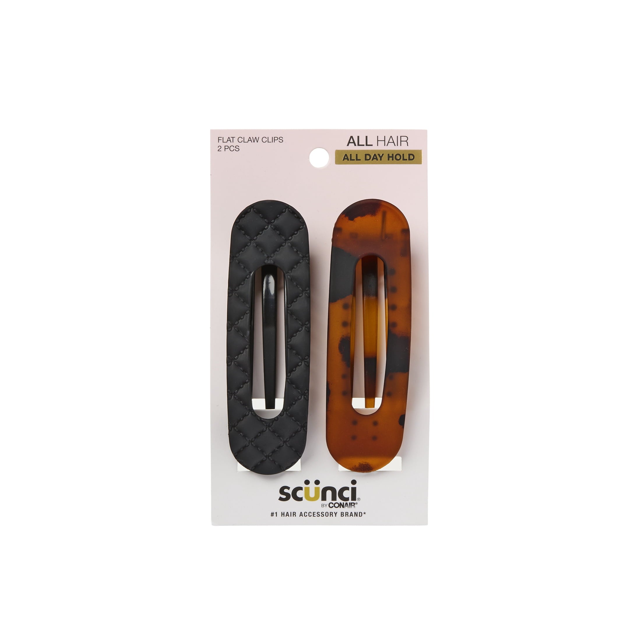 Scunci by Conair Flat Claw Clips, Quilted Black & Tortoiseshell, 2 Count