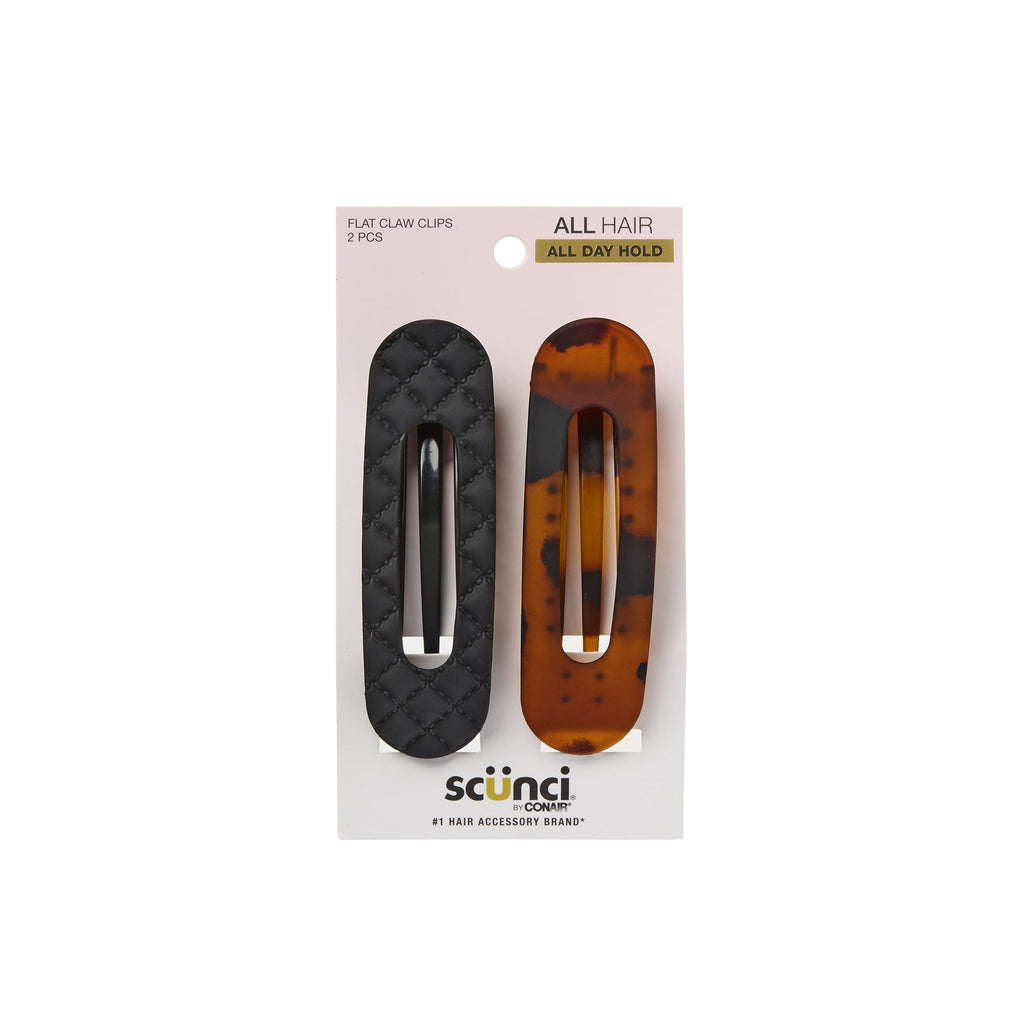 Scunci by Conair Flat Claw Clips, Quilted Black & Tortoiseshell, 2 Count