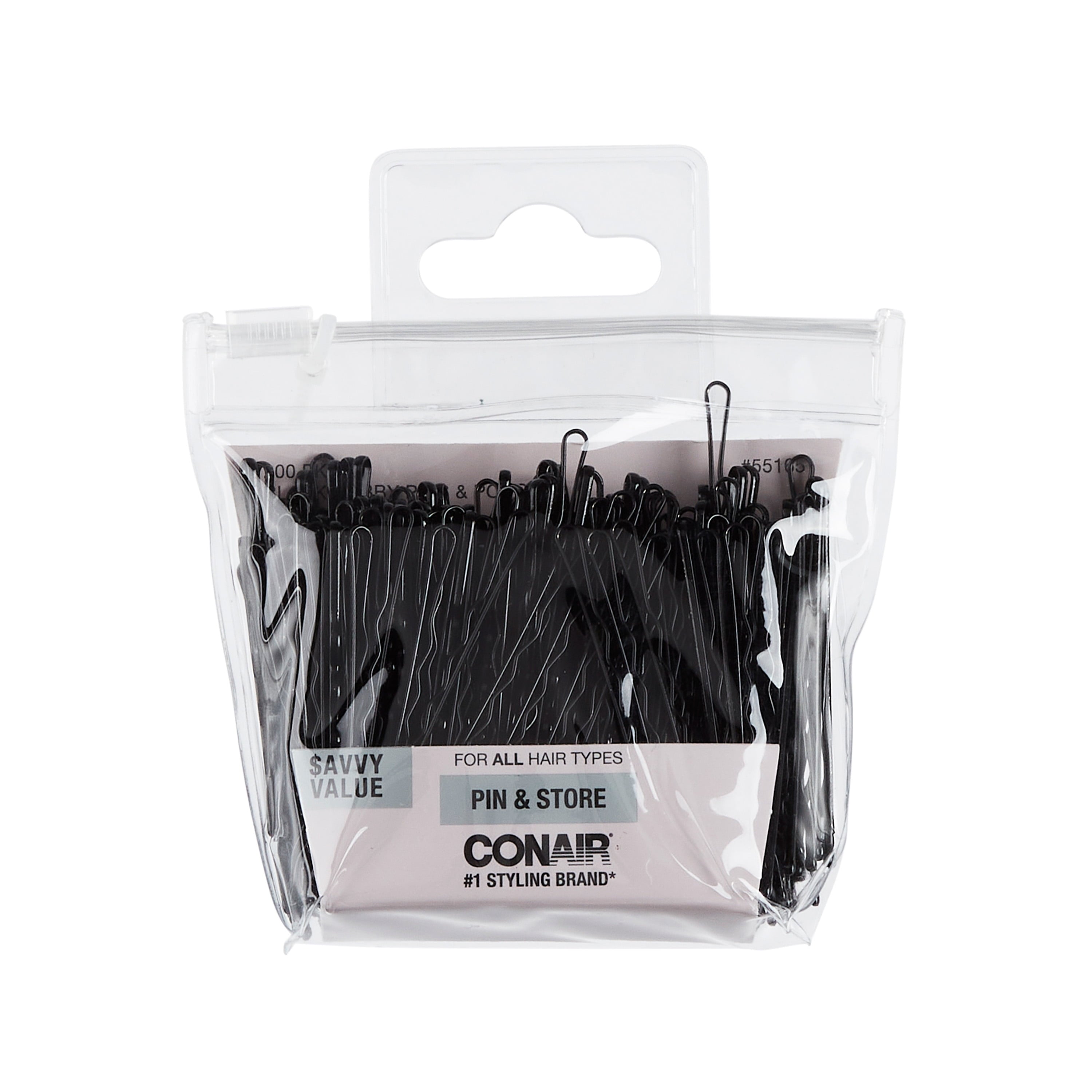 Conair Styling Essentials Bobby Pins, Black, 200 Count with Storage Pouch