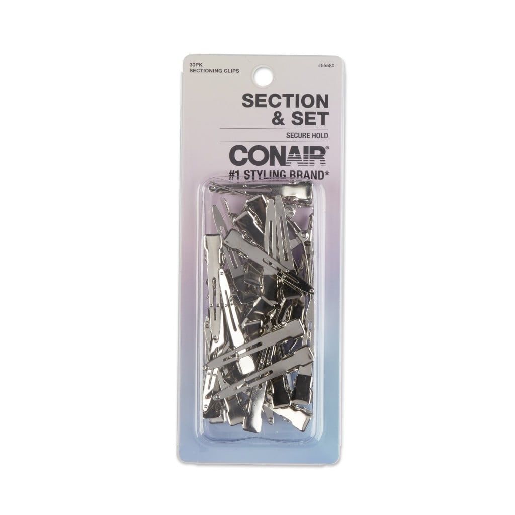 Single Prong Pin-Up Salon Hair Setting Clips, Silver, 30 Count