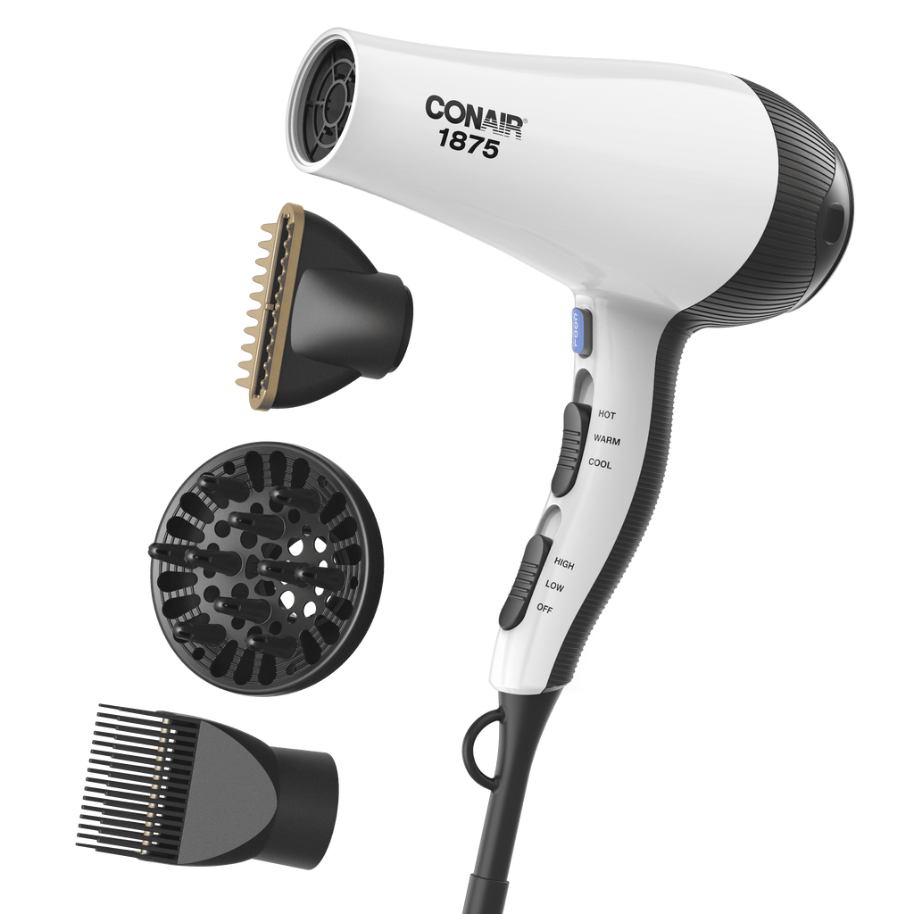 & Shine Hair Dryer, 1875 Watts, Diffuser, Concentrator & Detangler Attachments
