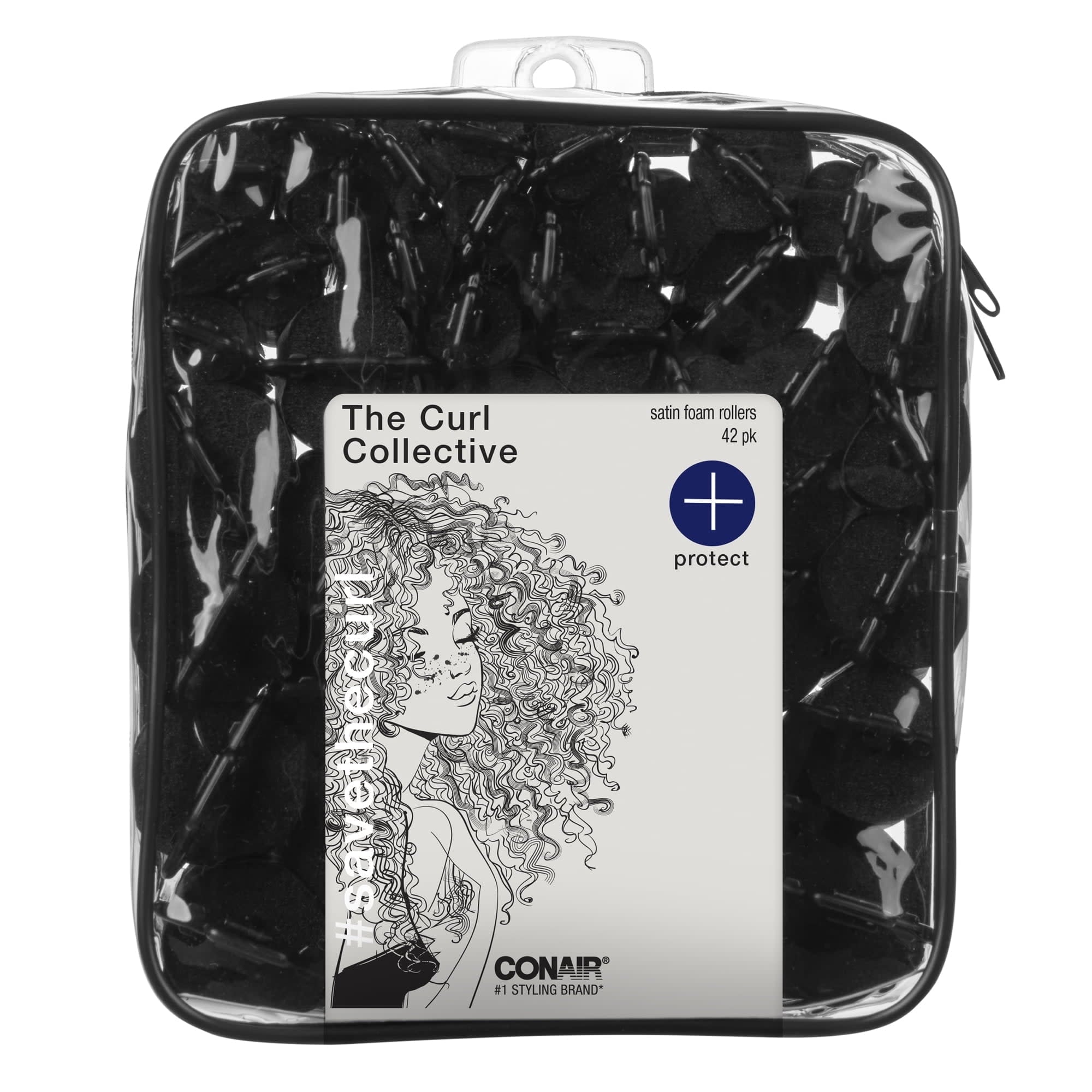Conair The Curl Collective Satin Foam Hair Rollers, Black