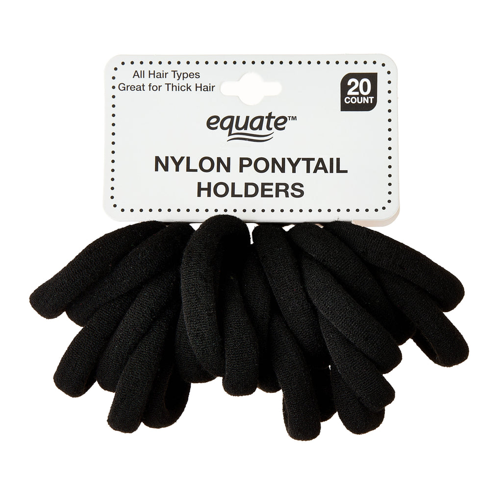 Nylon Ponytail Holders, Black, 20 Count
