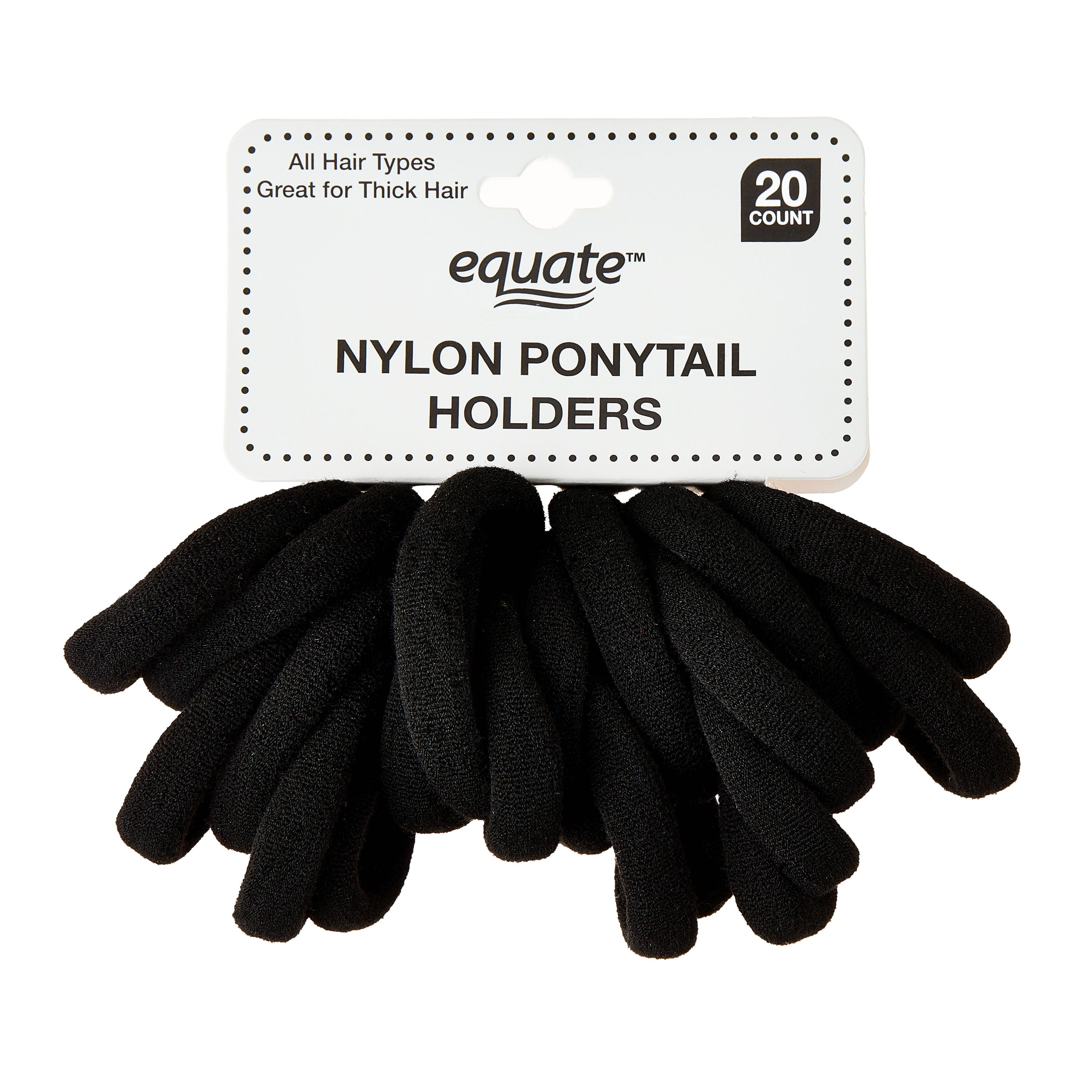 Nylon Ponytail Holders, Black, 20 Count