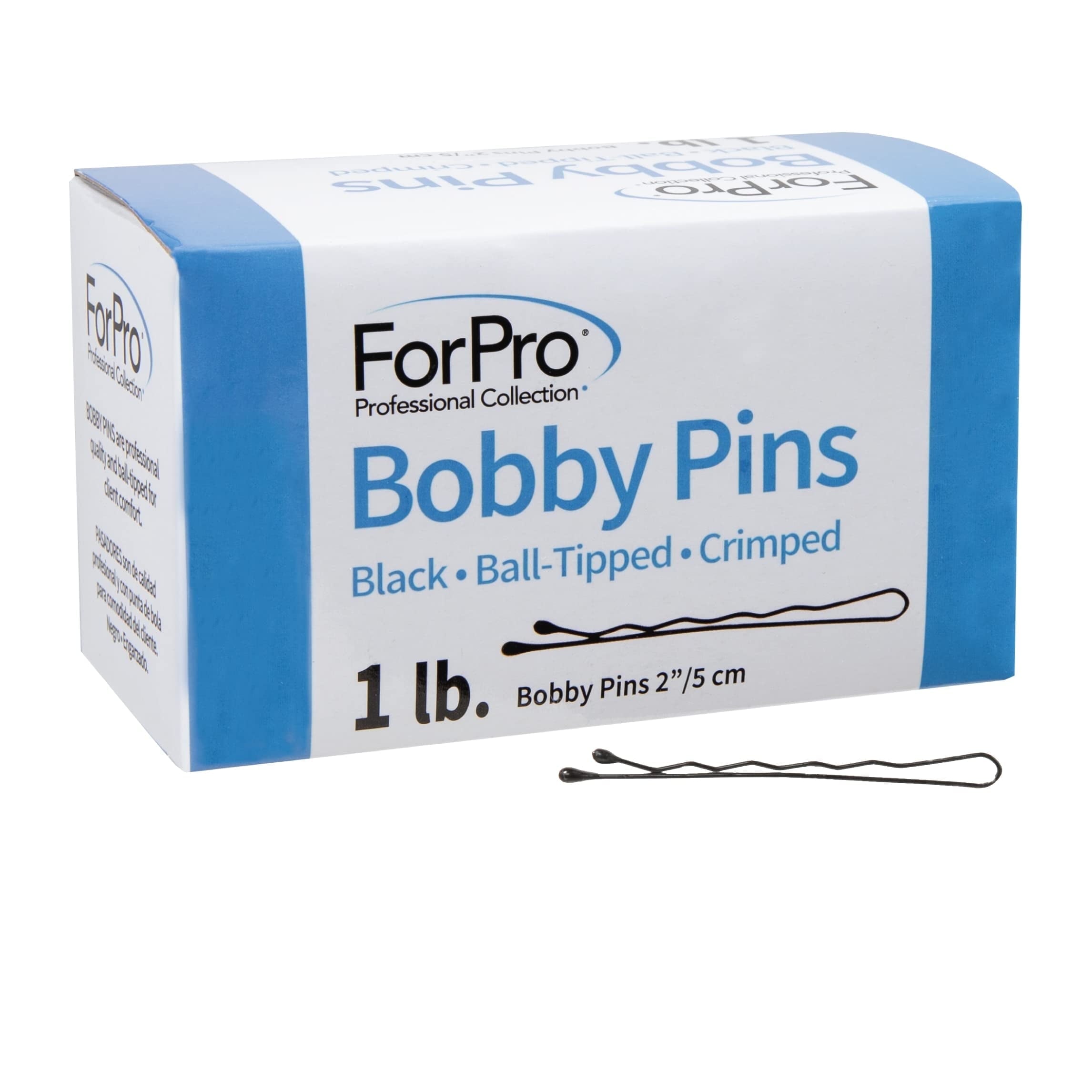 Professional Collection Bobby Pins, Black, Ball-Tipped, Crimped, Non-Slip, Non-Damaging, 2 L, 1 Lb.,446207