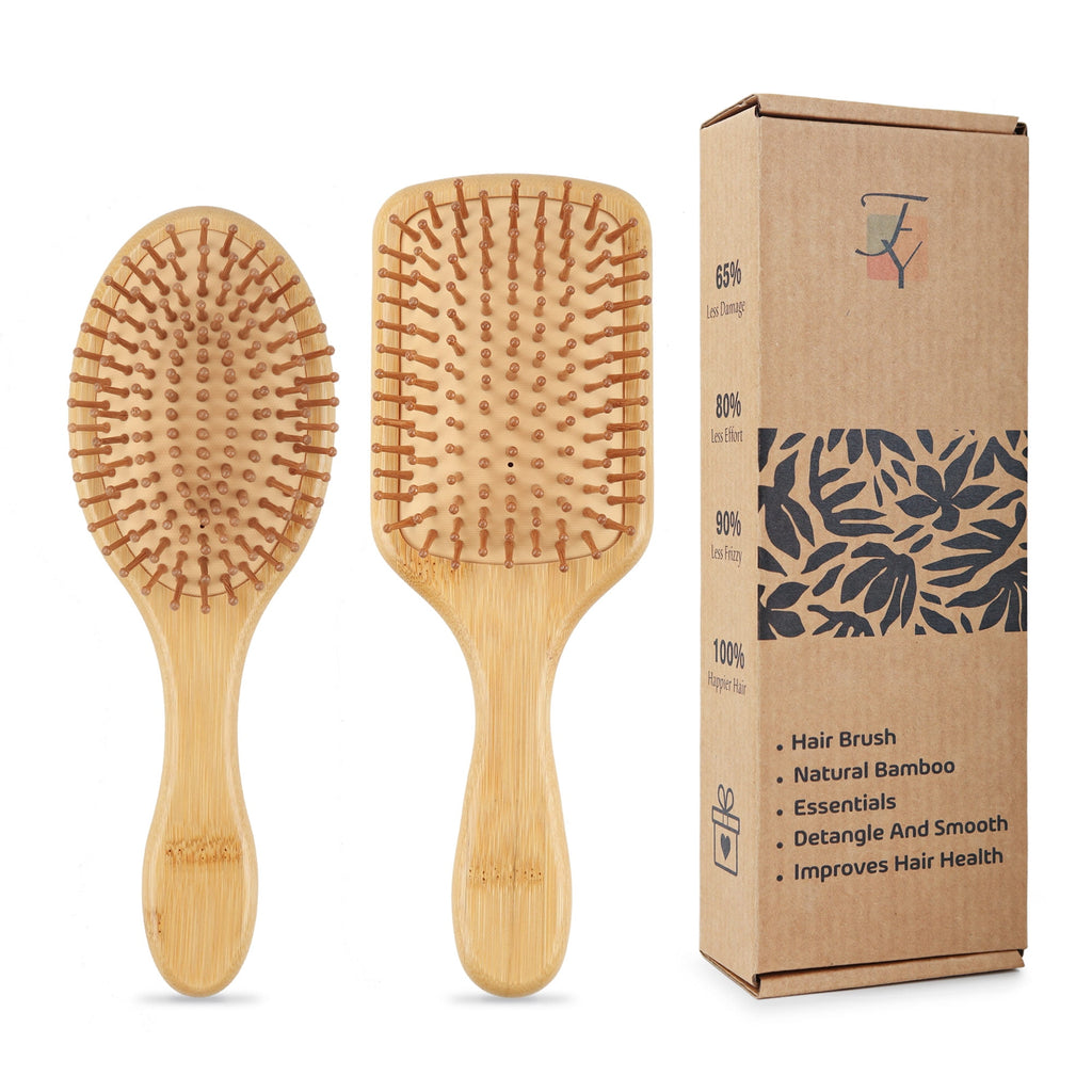 Set of 2, Natural Bamboo es, Massage Scalp, Exfoliate, Remove Tangles