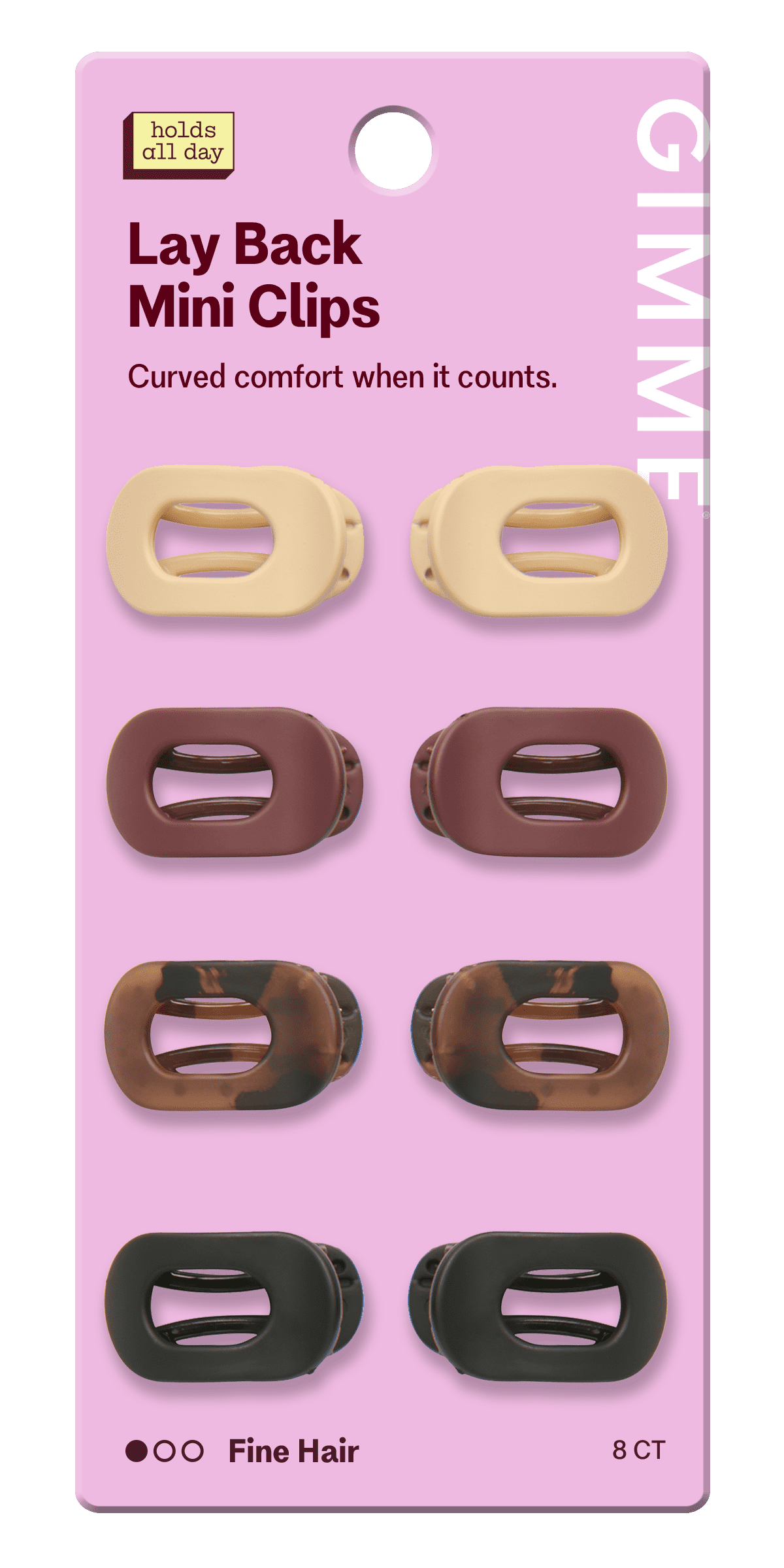 Gimme Beauty Mini Lay Flat Claw Clips for Fine Hair, Assorted Colors, 8 Count
