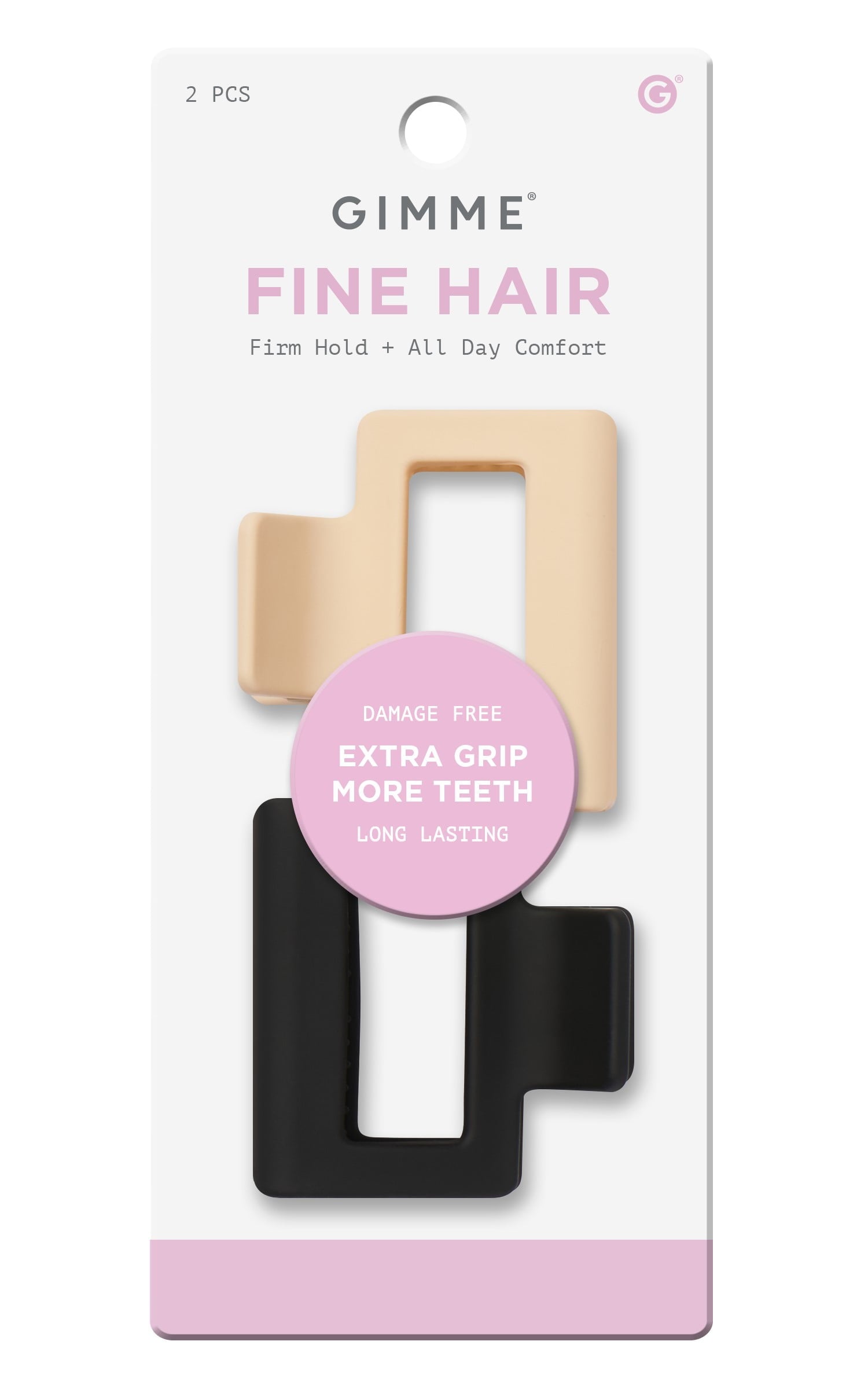 Gimme Beauty Claw Clip Fine Square Extra Grip, Black/Tan, 2ct