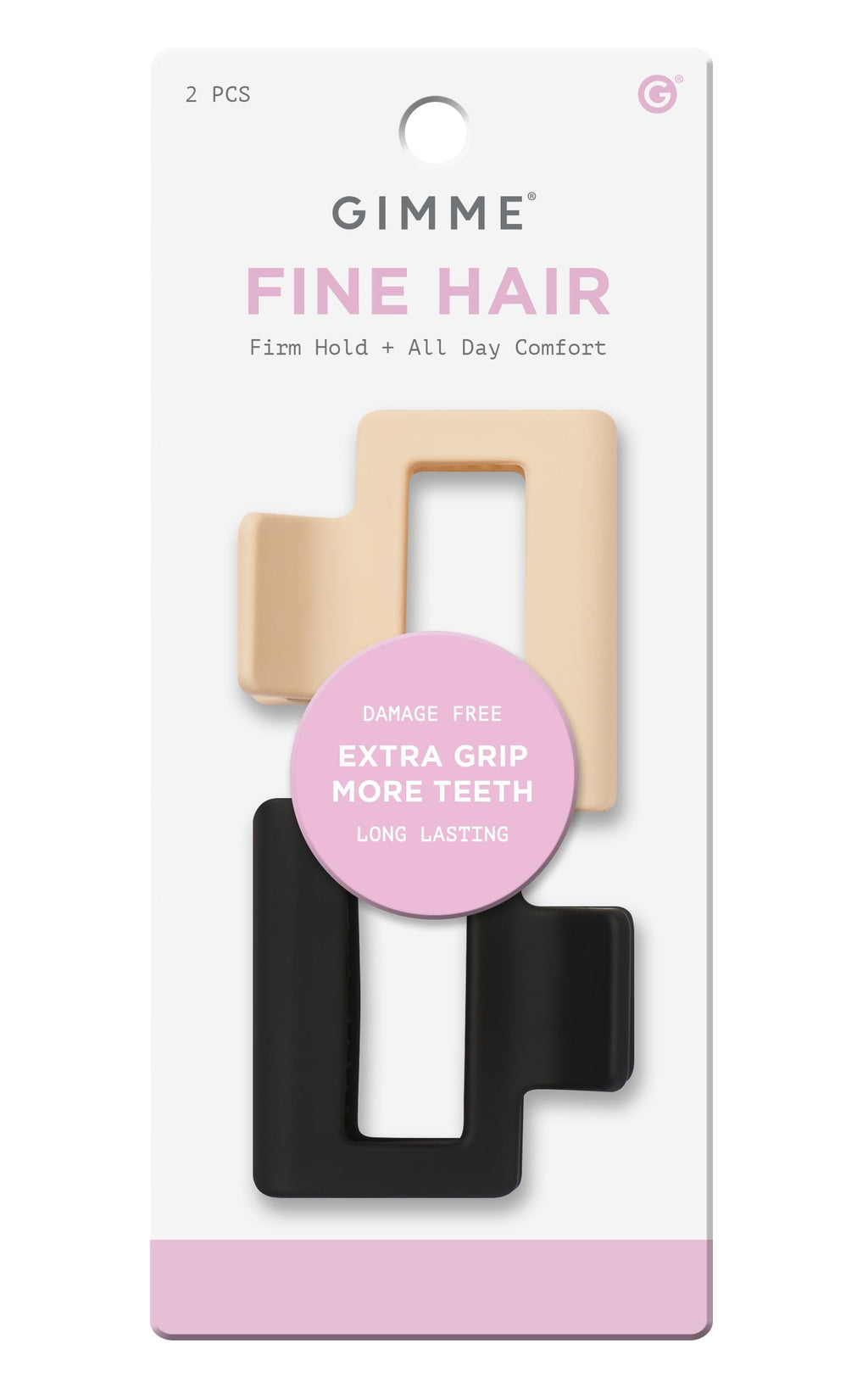 Gimme Beauty Claw Clip Fine Square Extra Grip, Black/Tan, 2ct