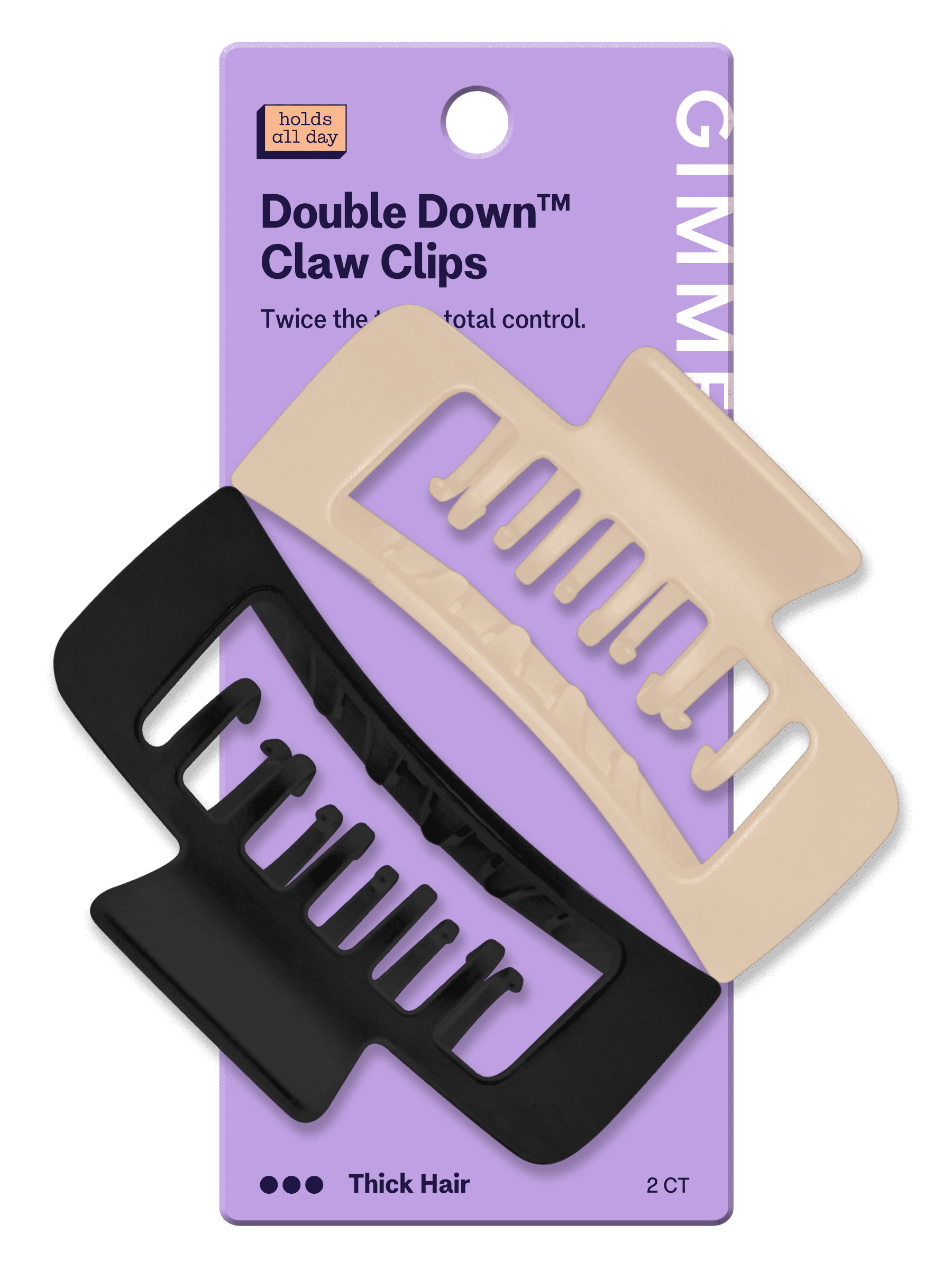 Gimme Beauty Claw Clip Thick Double Teeth Rectangle Black/Tan 2 Ct