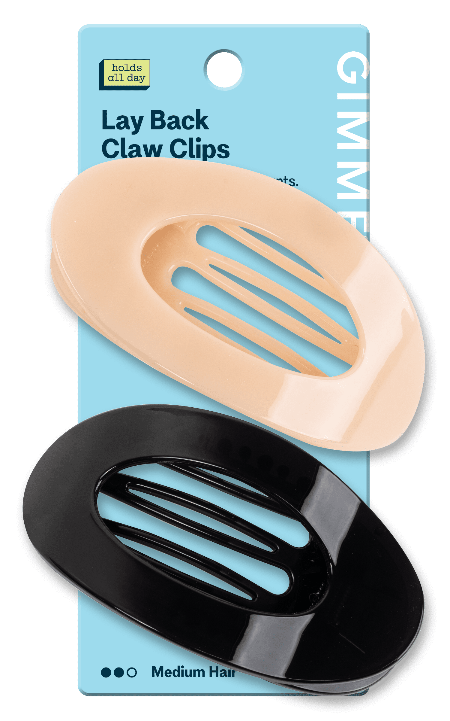 Gimme Beauty Lay Flat Claw Clip for Medium Hair, Curved Comfort Fit - Black and Cream - 2 Count