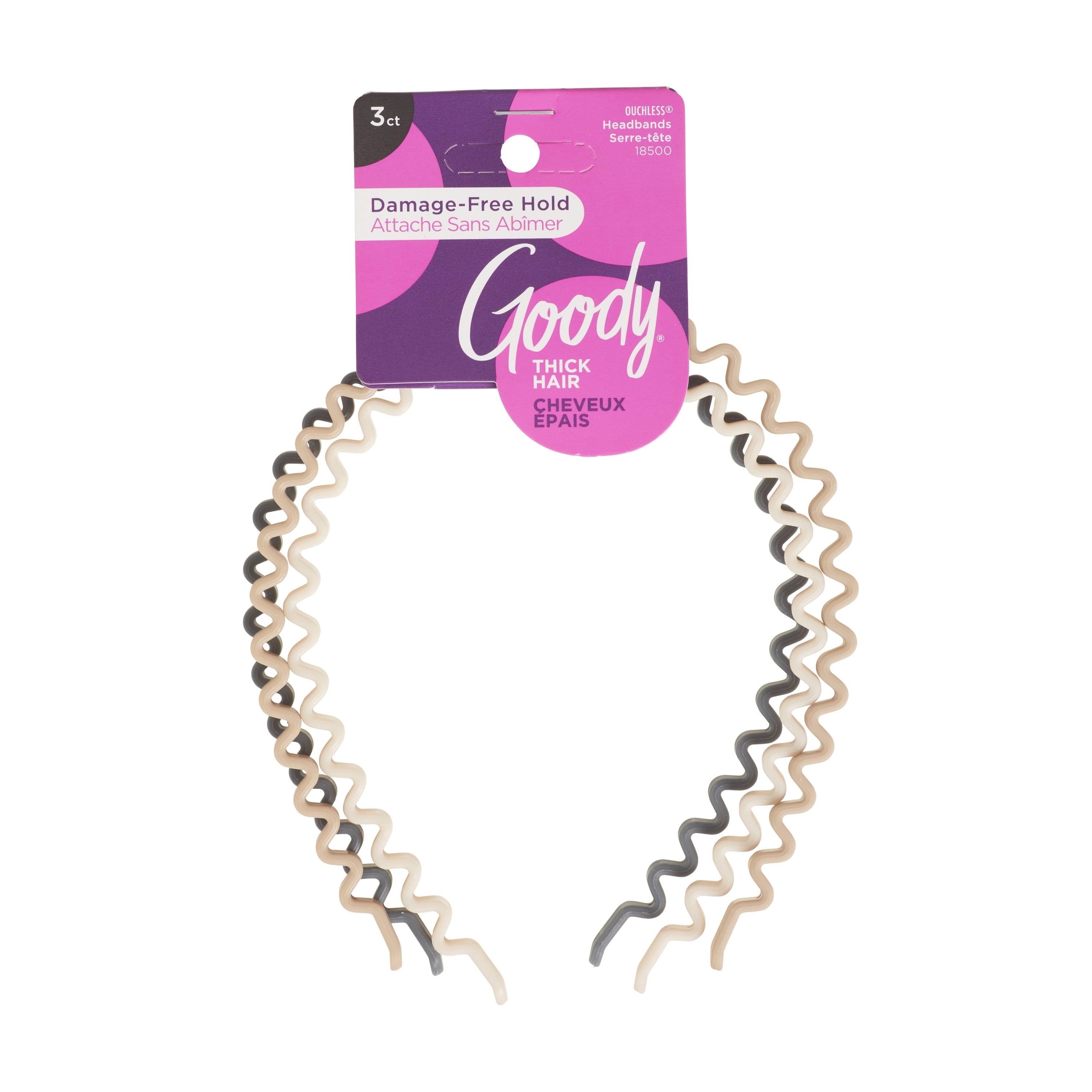 Goody Zigzag Headband, Made for Thick Hair, Warm Tone Assorted Colors, 3 Ct