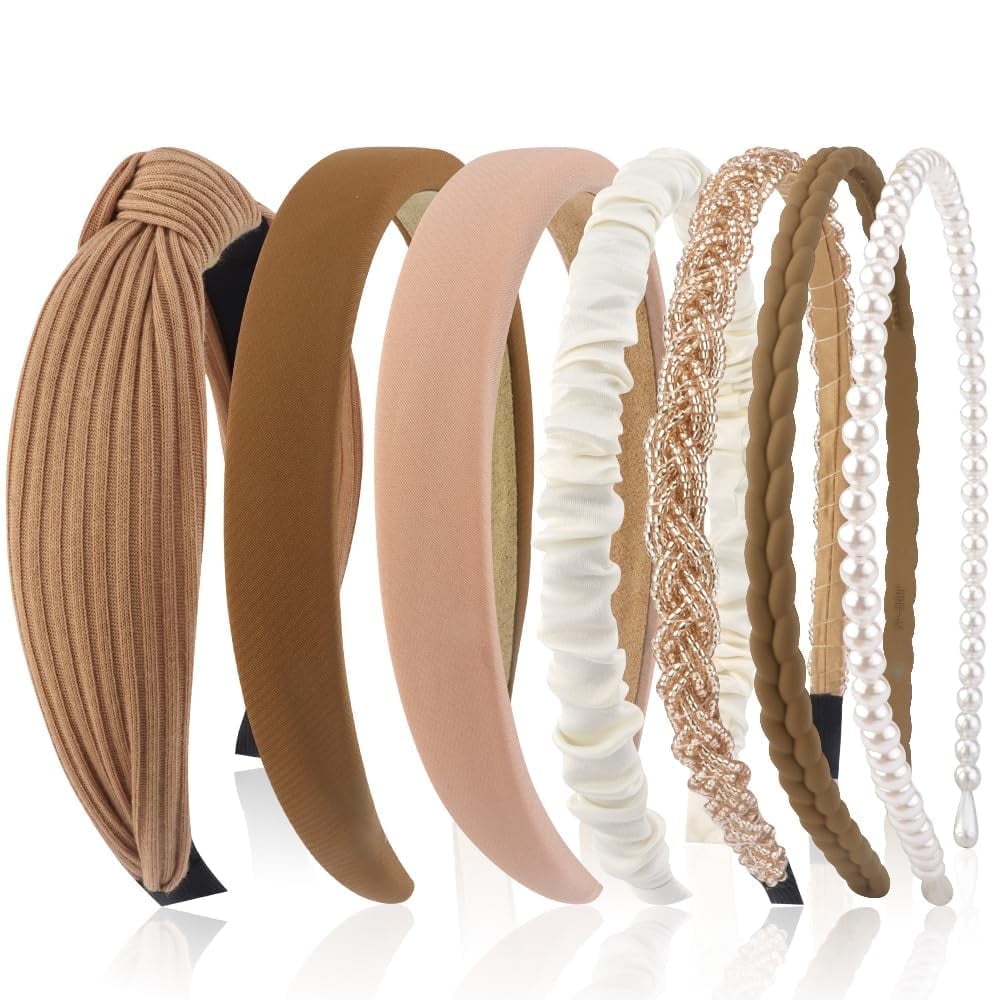 7 Pack Headbands for Women Girls Headbands Trendy Brown Knotted Solid Head Bands Pearl Headband Non Slip Hairbands Cu...