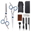 Set - 11 Pcs Professional Stainless Barber dressing Shears Kit with Barber Cape, Kit for Women Men Kids Pet (Silver)