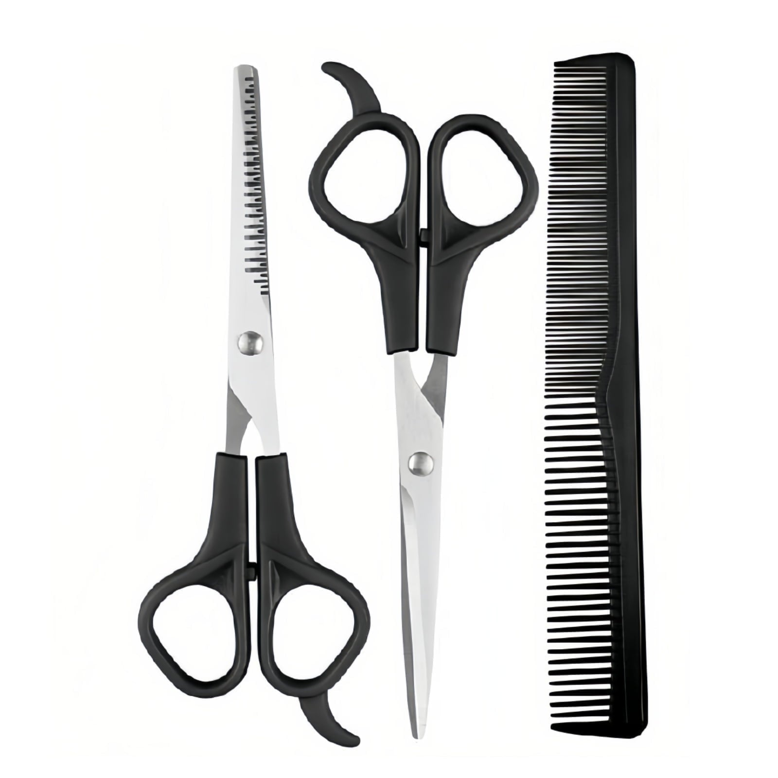 Hair Cutting Scissors Set 3pcs (Straight+Thinning+Comb) Stainless Steel Home Grooming