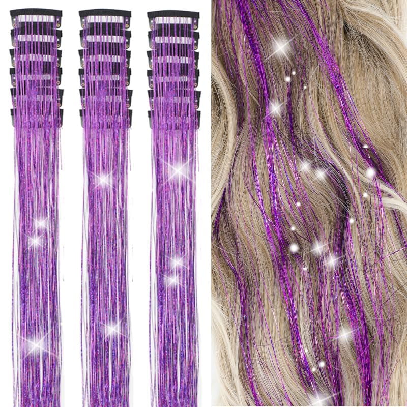 Pack of 18 Pcs Clip in 19.6Inch Glitter Extensions Heat Resistant Clip in Sparkle Fairy Accessories for Kids Girls Wo...