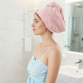 Super Absorbent Quick Dry Turban, Coral Fleece Double-Layer Thickened, Pink & White, 23.6 x 9.8 in / 60 x 25 cm