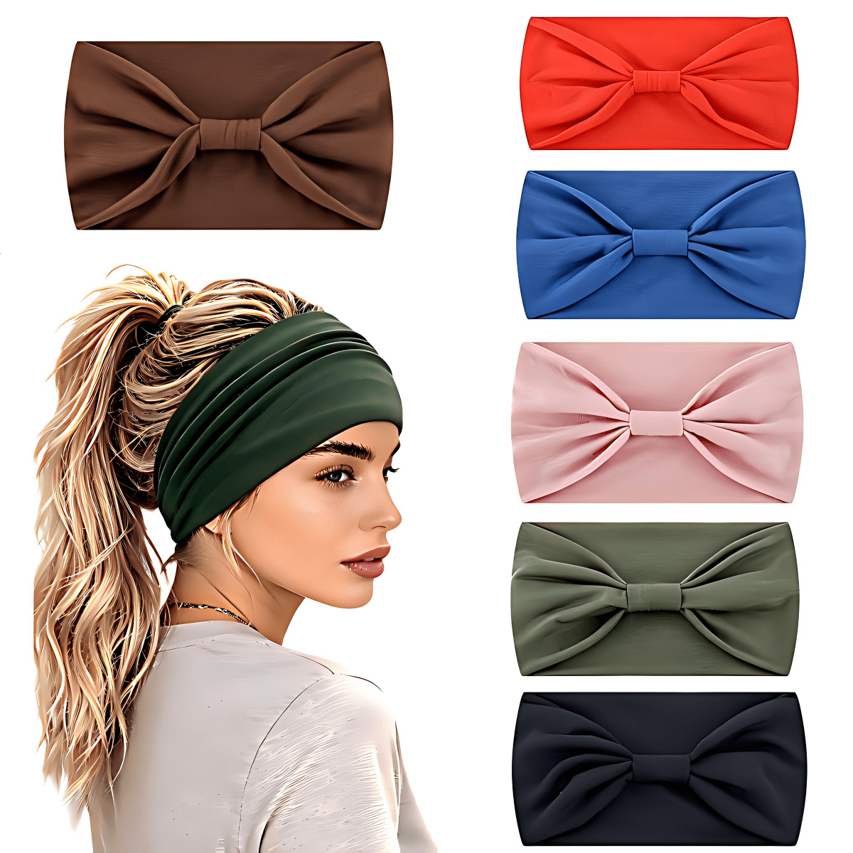 for Women African for Women Head Wraps 6 Pcs Scarf Knotted Black Stylish Head Wraps Wide Elastic Head Scarf for Women