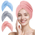 3 Microfiber Hair Towel, Hair Turbans for Wet Hair, Drying Hair Wrap Towels for Curly Hair Women Anti Frizz (Blue,Gre...
