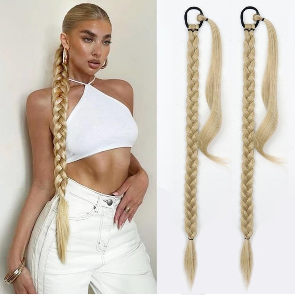 2 Pcs 33.8in Extension Braid Extensions piece with Elastic Band Extension Scrunchie with for Ladies Women