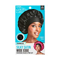 Silky Satin Reversible Hair Bonnet Cap, Wide Edge, XL, Black