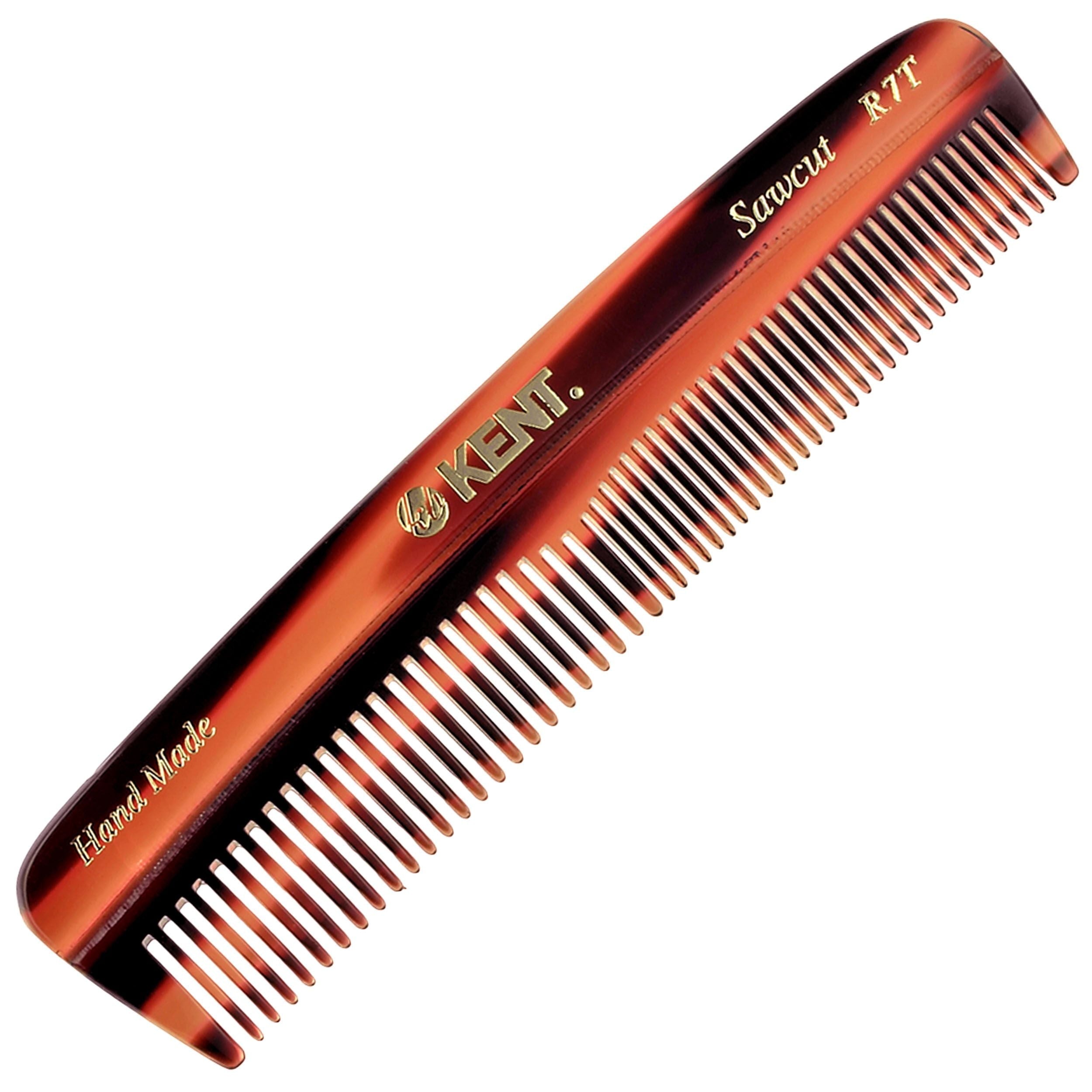Kent R7T Fine and Wide Tooth Hair Comb, Handmade Pocket Comb for Men, Best Beard Comb and Mustache Comb for Everyday Grooming and Styling, S