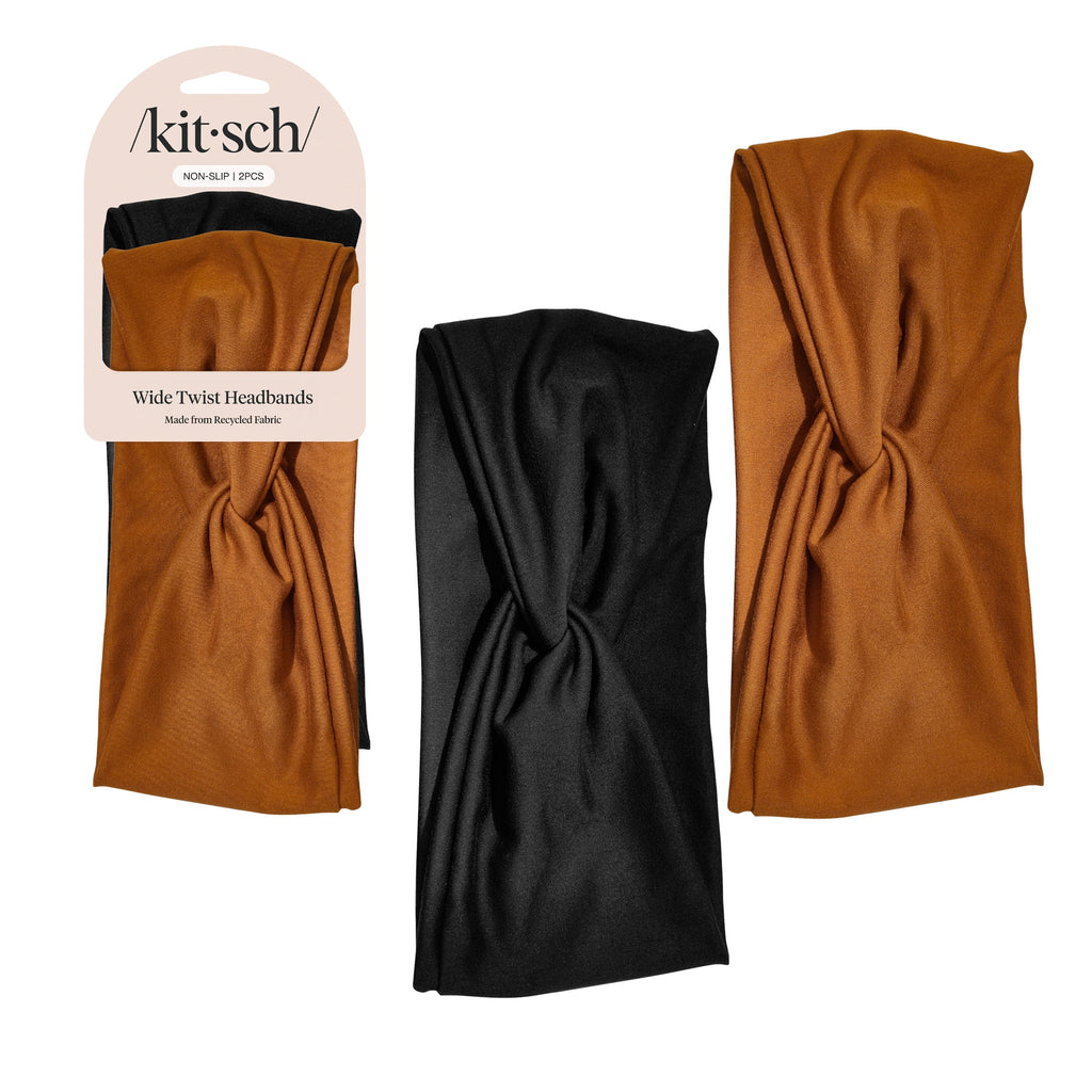 Fashion Headband, Black and Camel, 2 Pack