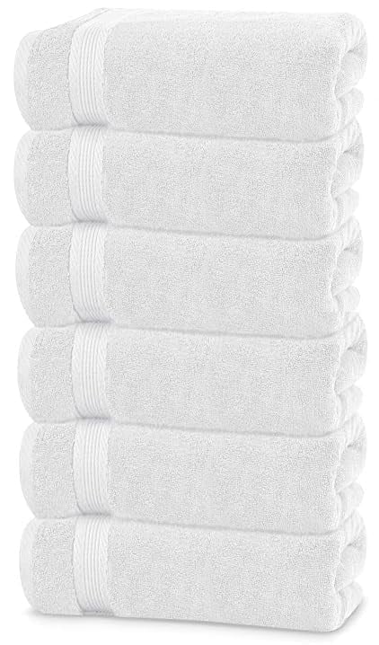 22x44 in, 100% Cotton Zero Twist Luxury Small Bath Towels (White) 6 Pack