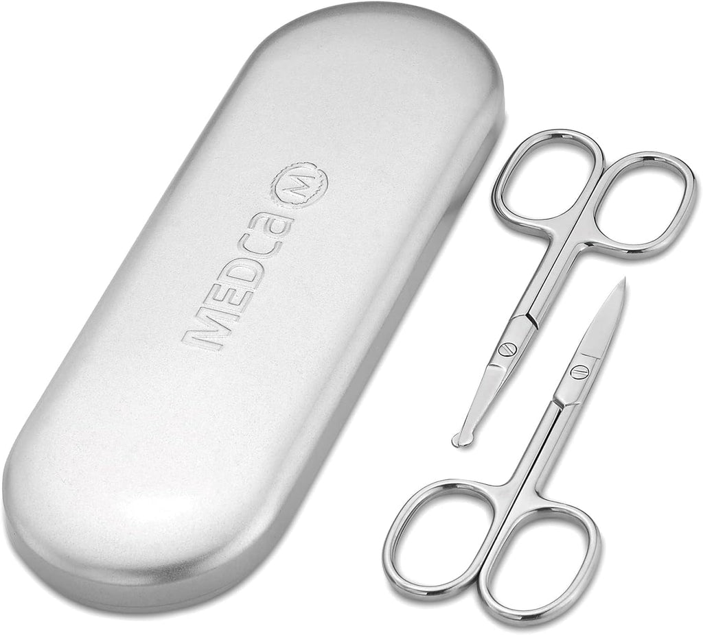 Stainless Steel Grooming Scissors for Unisex, Facial Hair Trimming Set, 2 Piece