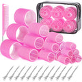 MORGLES Hair Rollers, 37 Pcs Set with 4 Sizes Hair curlers Roller & 12 Clips, Includes Comb & Clear Travel Pouch for Long/Short Hair (Pink)