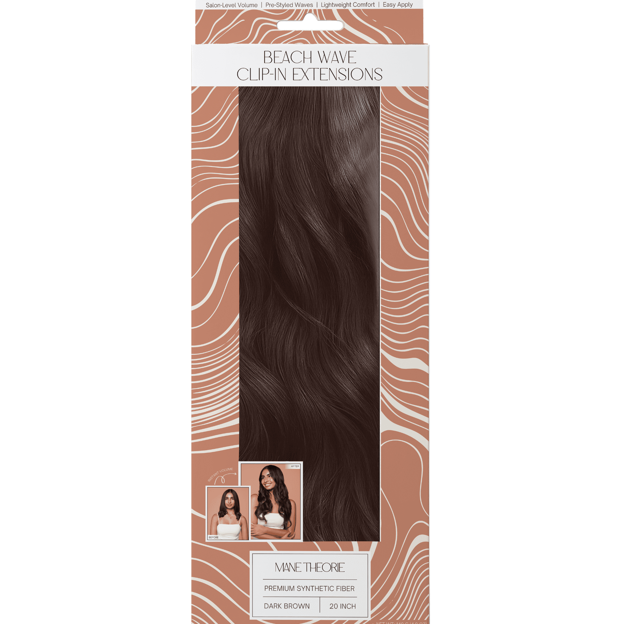 Wave Clip-In Hair Extensions for Women, 20 inch, dark brown