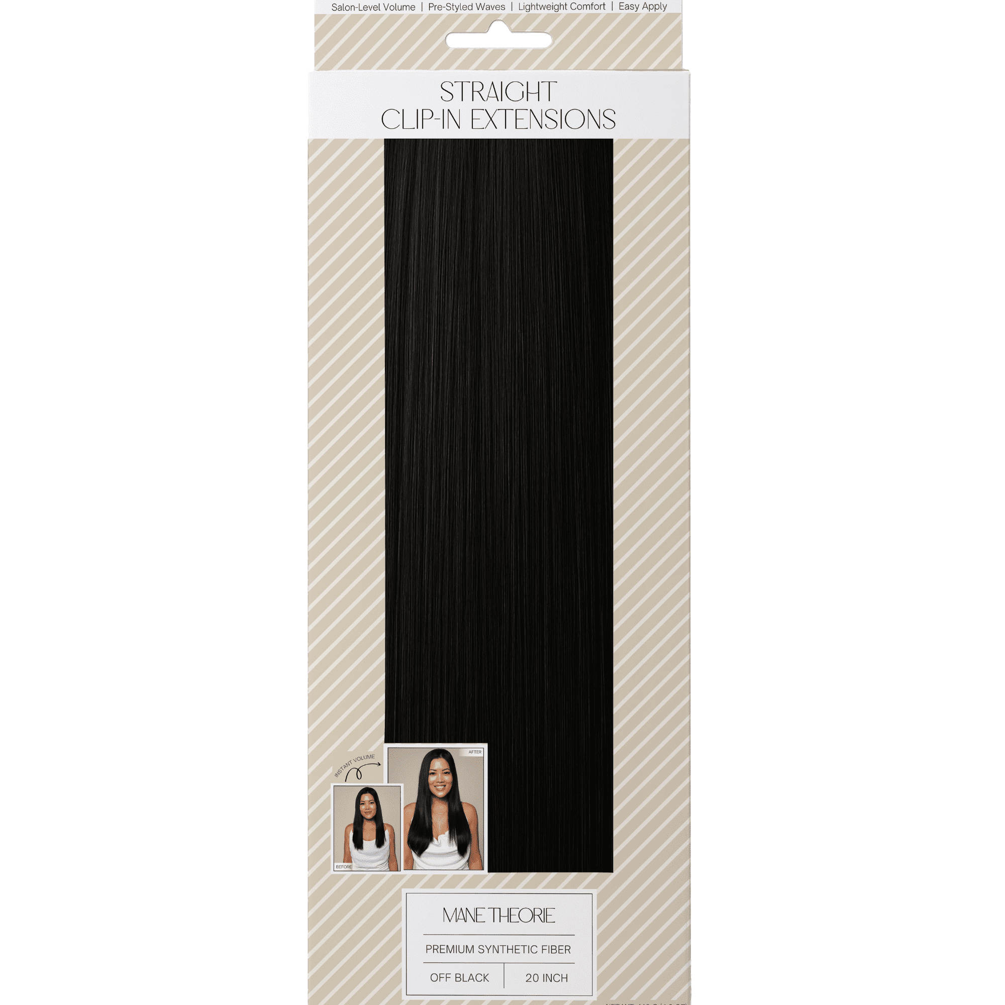 Clip-In Hair Extensions for Women, 20 inch, off black