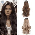 22 Inch Clip-In Hair Extensions - 5-Piece Wavy Synthetic Hair Set, Natural Black for Women, Heat Resistant Fibers