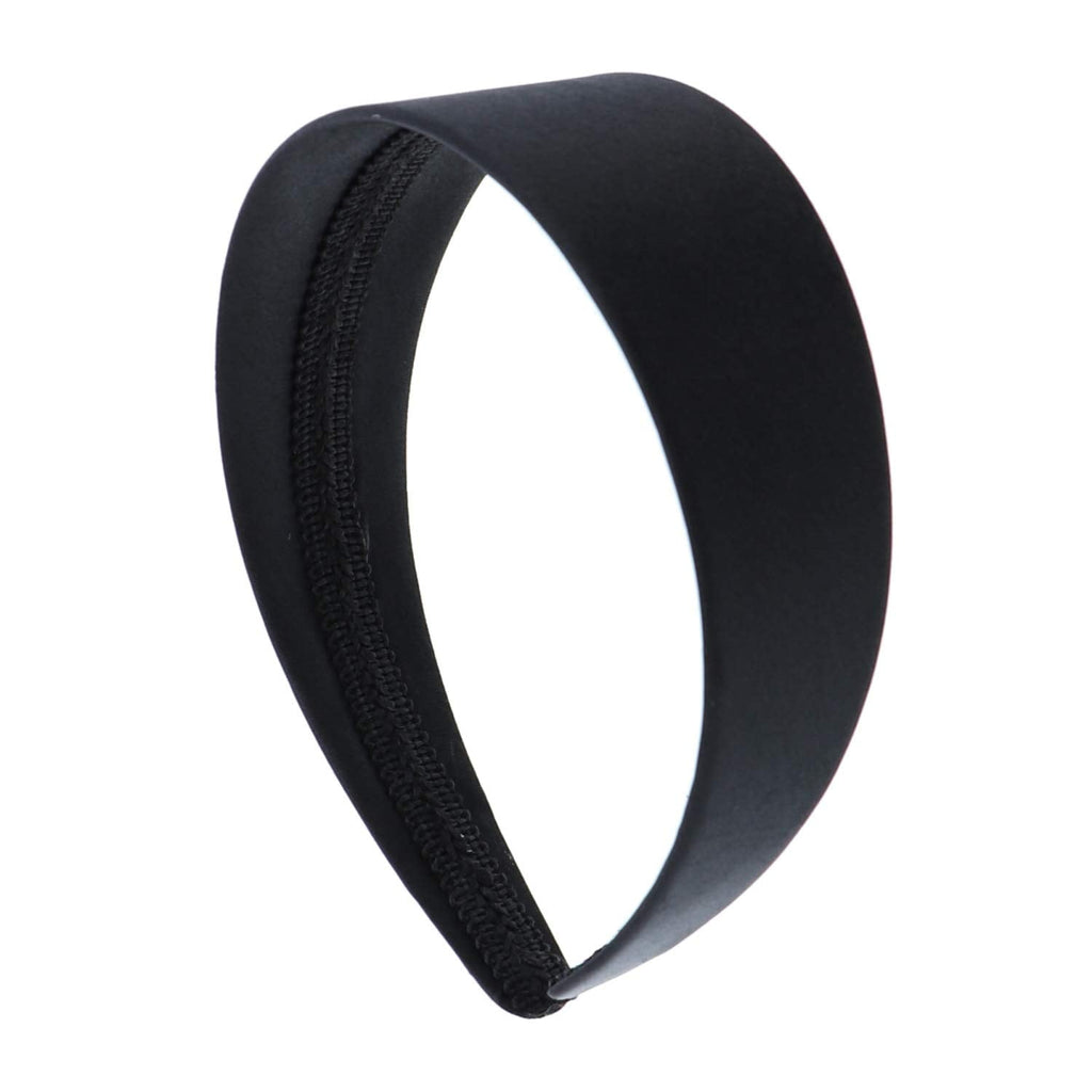 Black 2 inch Wide Satin Hard Headband with No Teeth Head Band for Women and Girls
