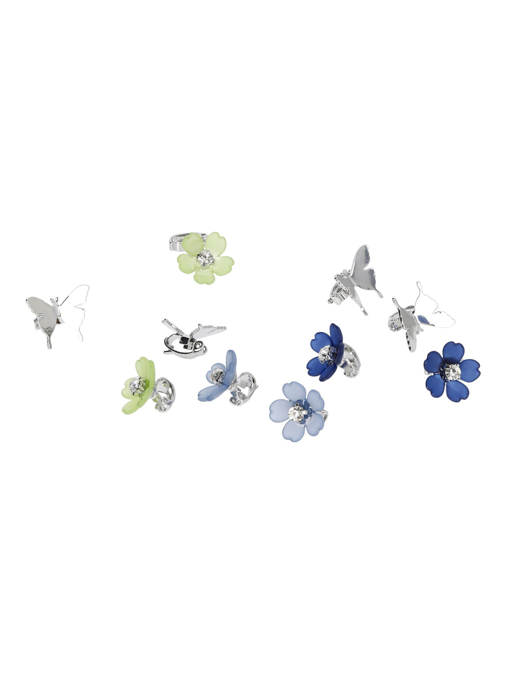 and Flower Mini Hair Claw Clips Set, 10-Piece, Women's, Blue/Silvertone
