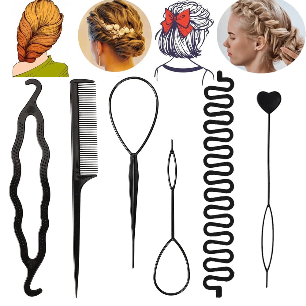 1 Tail Hair Tool Hair Loop Styling Tool Set Tail Hair Flipper Pull through Ponytail Tool French Hair Braiding Tool Fr...