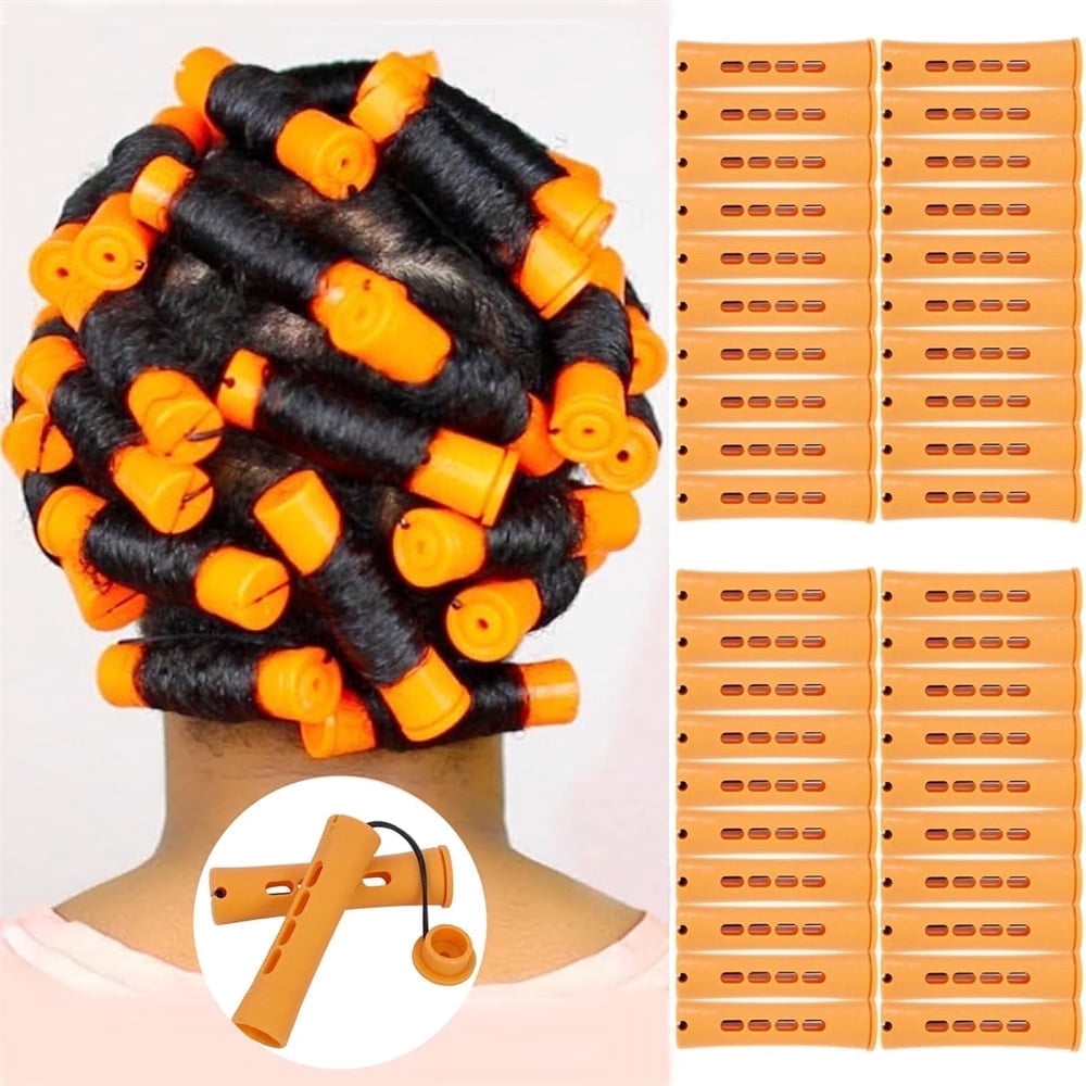 40pcs Rods Set for Natural Hair Plastic Cold Wave Rod Non-Slip Hair Rollers 0.87 Inch Orange Rods for Long Short Hair...