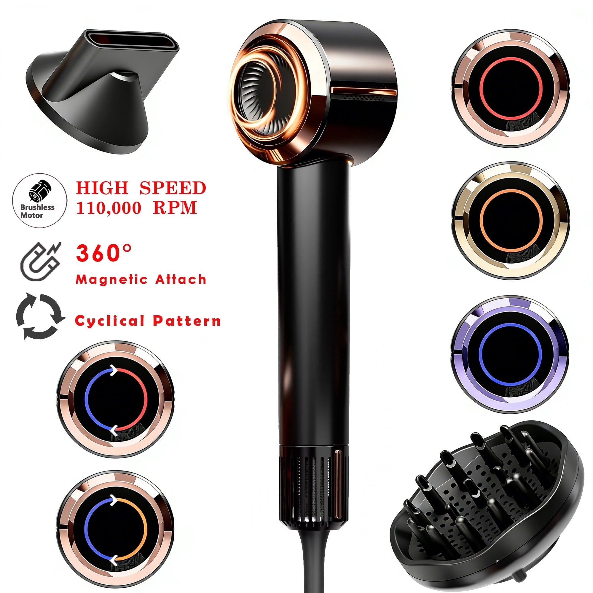NICEBAY by SKIMI Hair Dryer, Ionic Blow Dryer 110,000 RPM High-Speed Brushless Motor, Travel Mini Hair Dryer For Women, Small Hair Dryer Dif