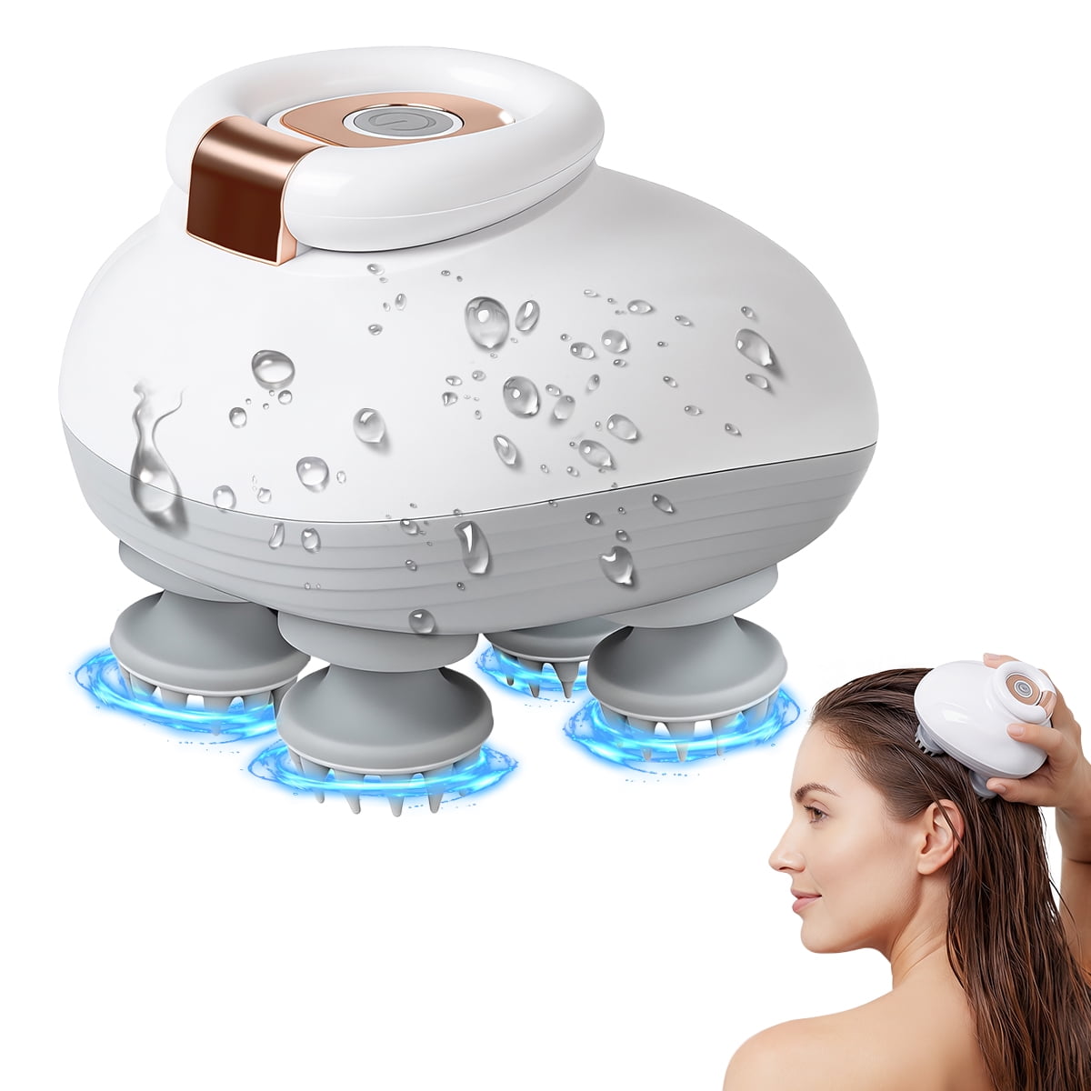 OVIMAZ Electric Scalp Massager, Cordless Waterproof Head Massager with Kneading Nodes, Handheld Hair Shampoo Brush for Deep Cleaning & Relax