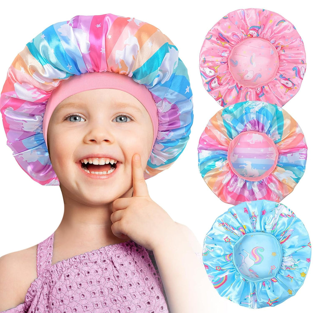 3Pcs Kids Satin Bet, Silk Bet Sleeping Cap, Night Hair Hats Elastic Wide Band Baby Bet Natural Hair for Toddler Teens...