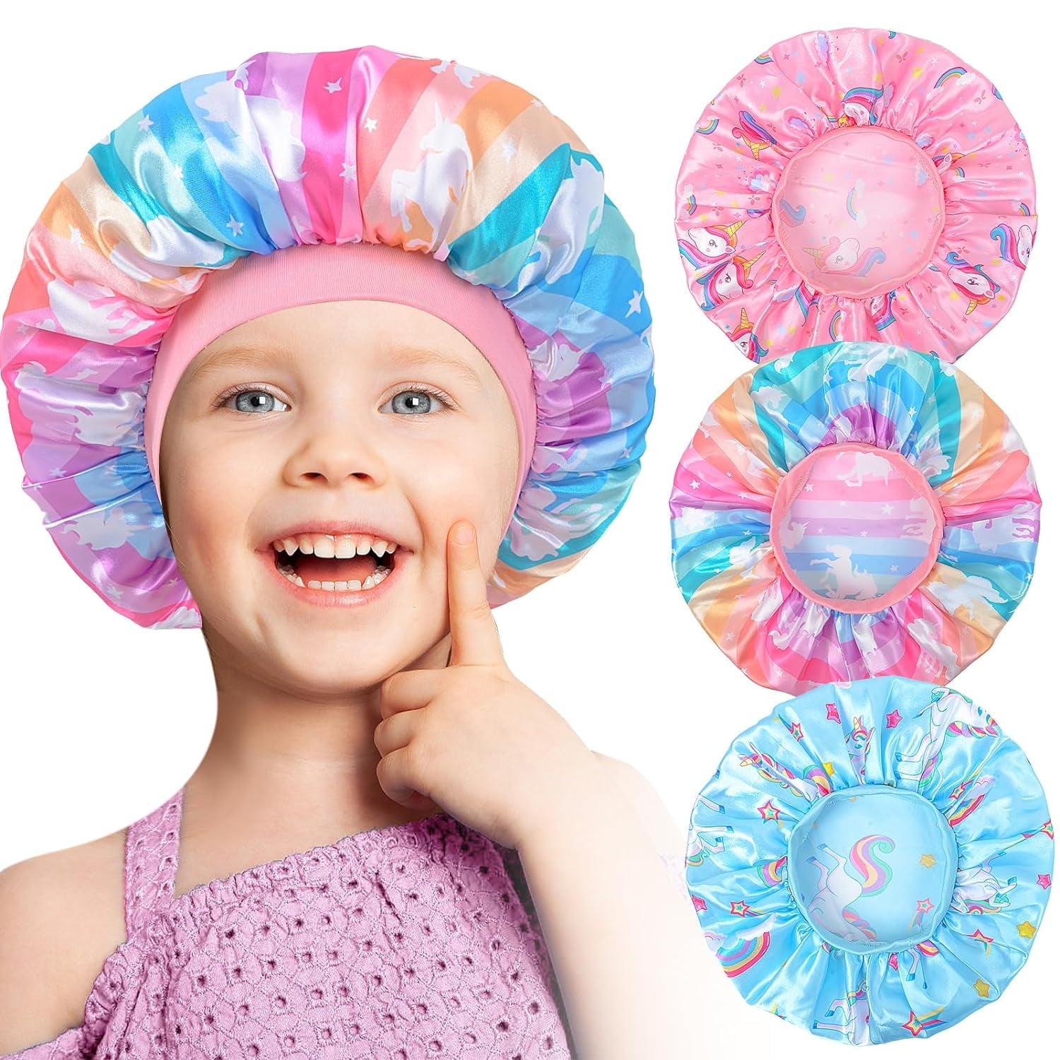 3Pcs Kids Satin Bet, Silk Bet Sleeping Cap, Night Hair Hats Elastic Wide Band Baby Bet Natural Hair for Toddler Teens...