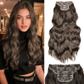Brown Clip in Hair Extensions 23 Inch 4pcs Long Wavy Hair Extensions Double Weft Synthetic Hairpieces for Women