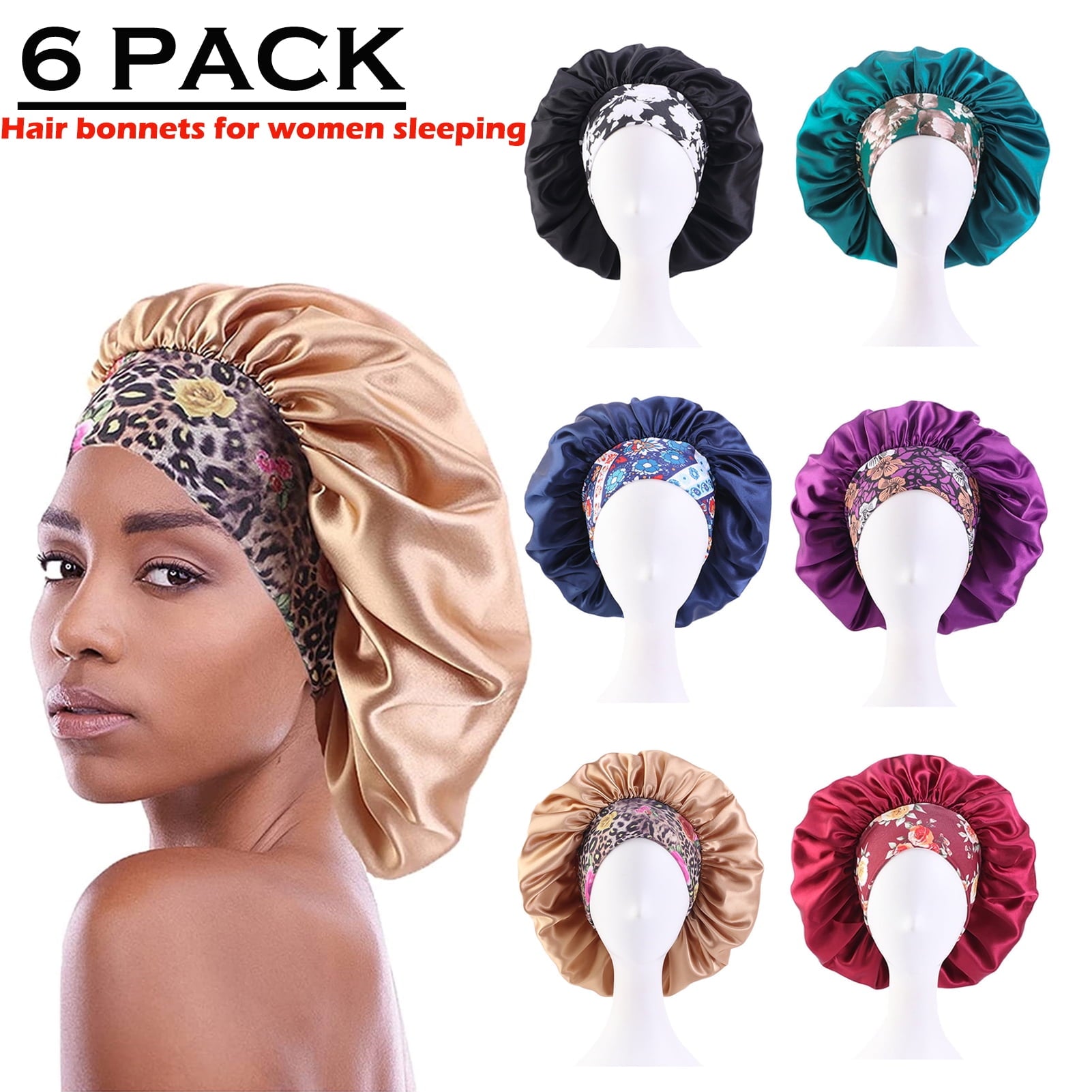 6 Pack Hair Bets for Women, Satin Hair Bet for Sleeping, Silk Bet for Curly Hair, Satin Bet for Black Women Big Capacity