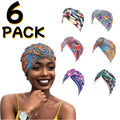 6 Pack Women Turbans African Pattern Knot Headwrap Bohemian Print Pre Tied Flower Knot Bet Hat for Women Girls