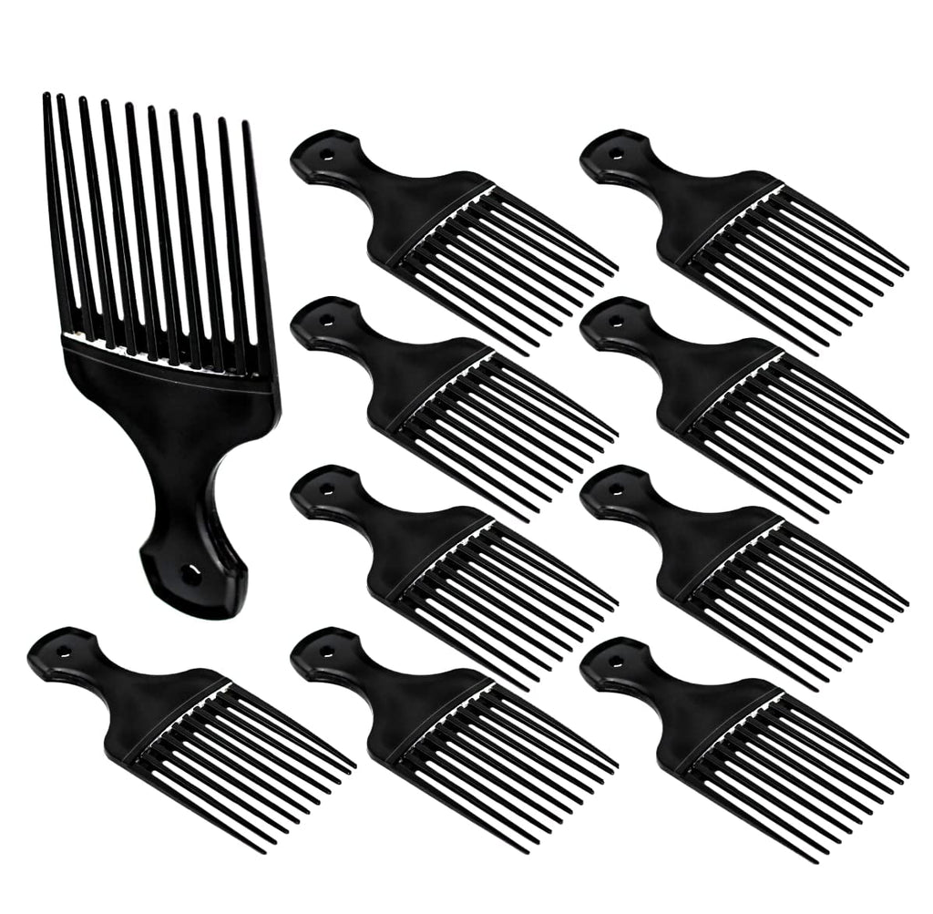 Plastic Hair Pick Comb Wide Tooth Afro Lift Picks - Pack of 10 Combs - 5.25 Inch - for Hair Styling Lifting Detanglin...
