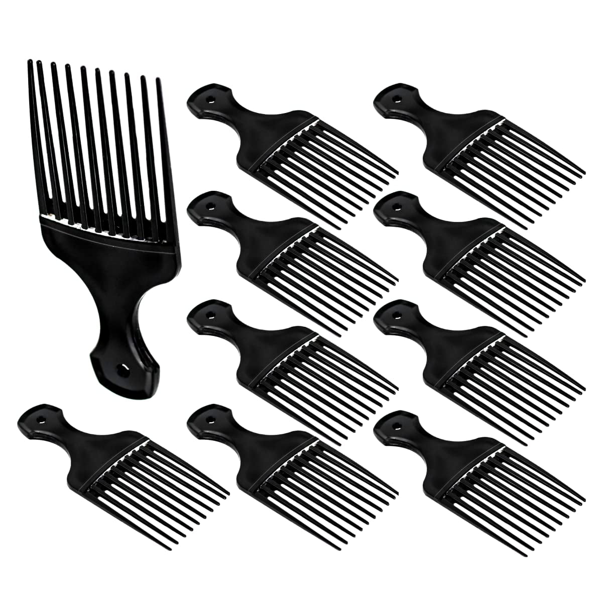 Plastic Hair Pick Comb Wide Tooth Afro Lift Picks - Pack of 10 Combs - 5.25 Inch - for Hair Styling Lifting Detanglin...