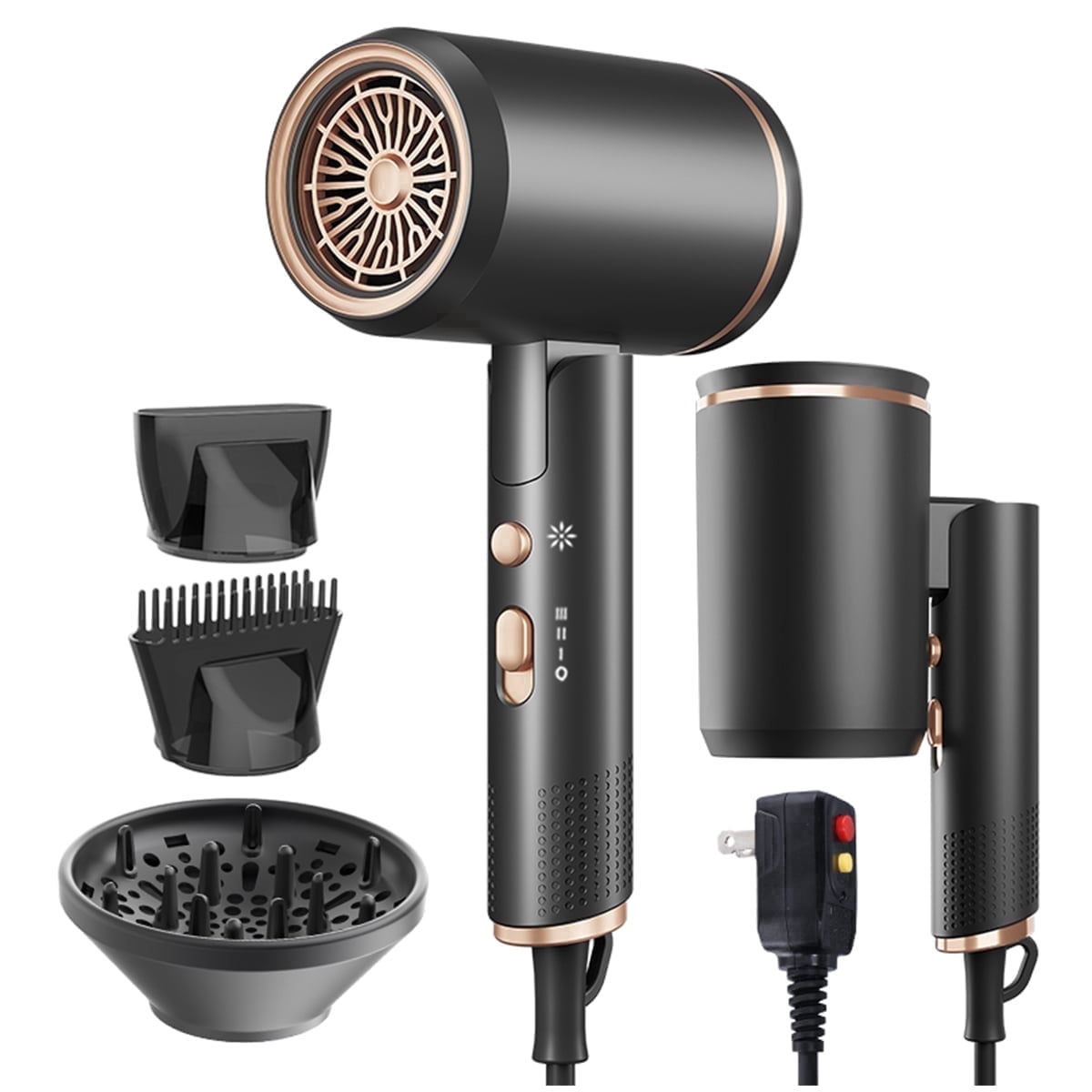 Professional Ionic Hair Dryer, Powerful 1600W & 3 Heat Settings Fast Drying Low Noise Blow Dryer with 2 Concentrator Nozzle 1 Diffuser Attac