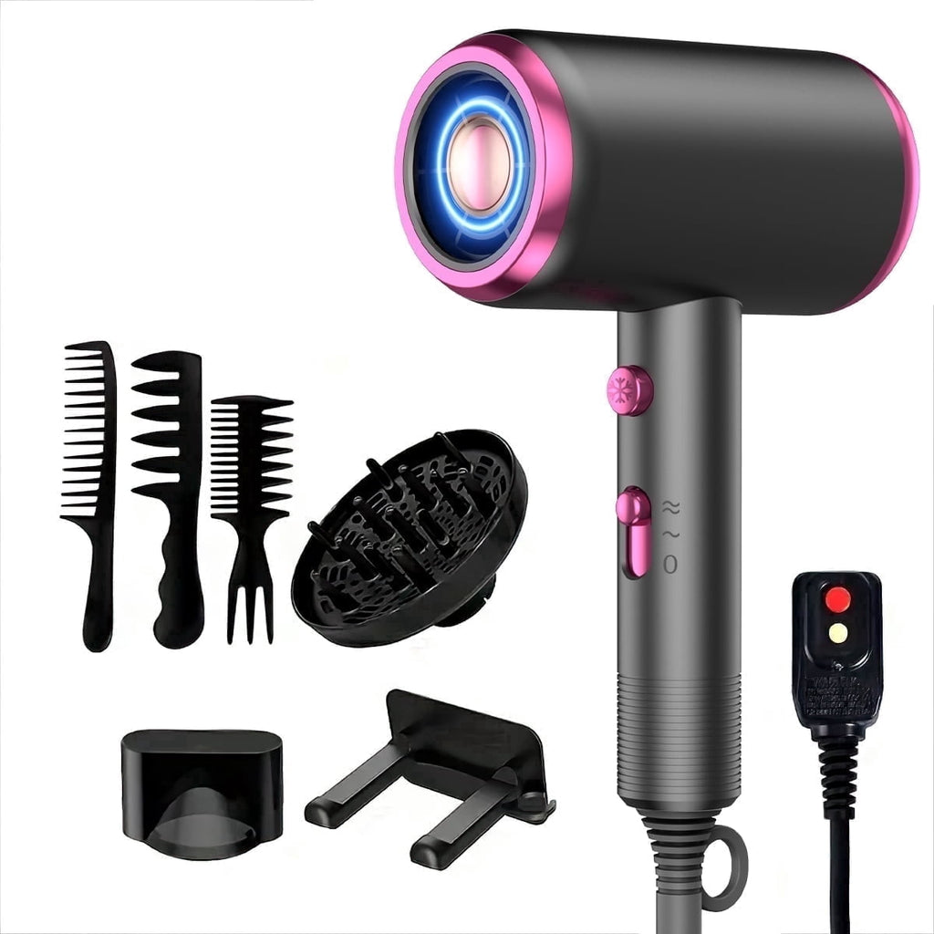 Professional Ionic Hair Dryer, Powerful 1600W Fast Drying Low Noise Blow Dryer with Concentrator Nozzle Diffuser Attachments for Home Salon